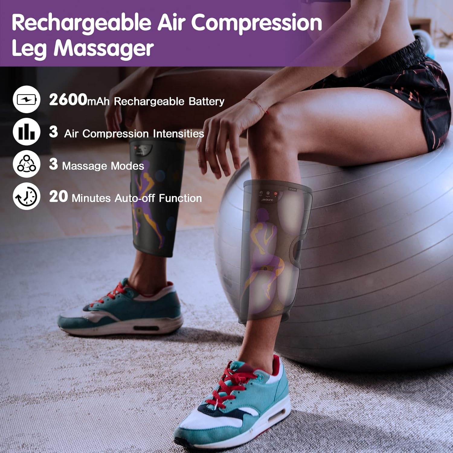 QUINEAR Rechargeable Leg Massager for Circulation and Pain Relief, Cordless Air Leg Compression Massager, Calf Massager for Mom Dad Women Men image number 2