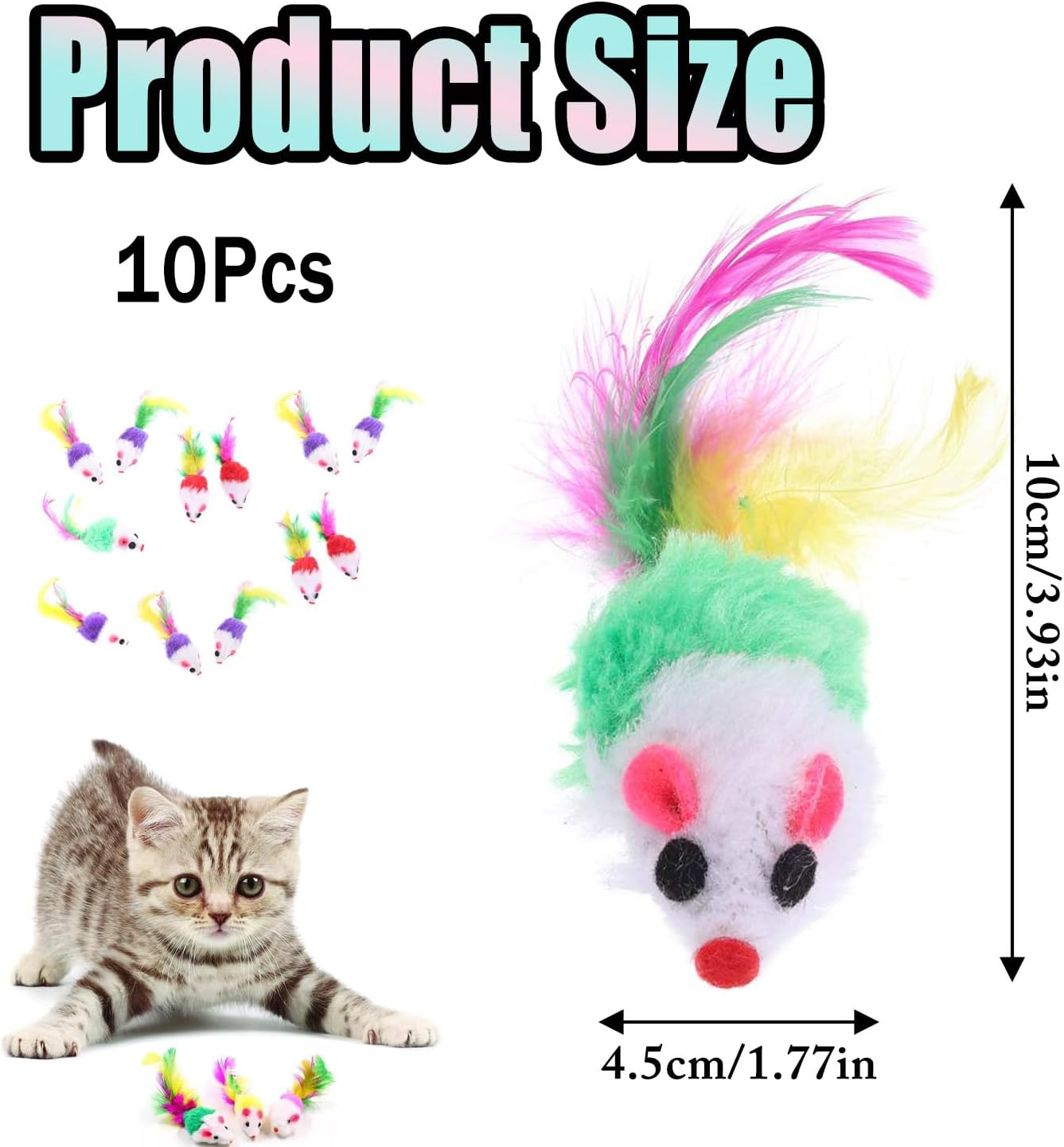 JOOTUEPO 10PCS Cat Mouse Toy, Furry Cat Toy Mouse Toy for Cats Kitten Interactive Cat, Small Mouse Activity Interactive Toy Toy Mouse, Mixed Pack Cat Mouse Toy for Cats image number 4