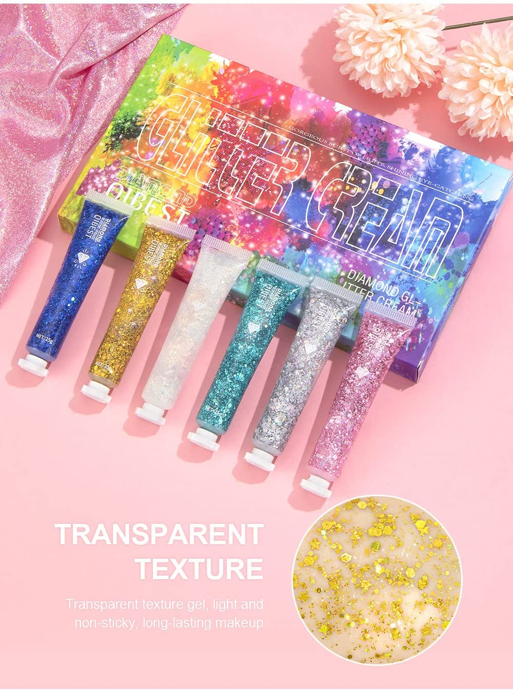 Pop Eye Shadow Sequin Cream Face Body Glitter Polarized Sequin Cream High Light Dazzle Color Brightening Set Stage Makeup， 6-Color Suit image number 6