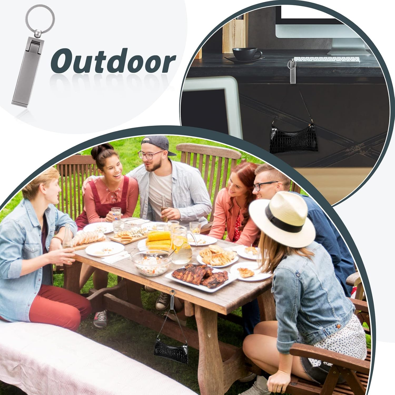 3 Pieces Purse Hook for Table Instant Bag Hook Hanger, Handbag Table Holder Hanger Set Mobile Phone Holder Foldable Women'S Handbag Storage Stylish Swivel Hanger for Desk (Silver) - Silver image number 4