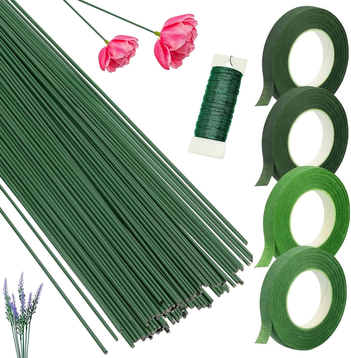6 Pcs Floral Arrangement Kit,4 Floral Tape and Paddle Floral Wire,26 Gauge Floral Wire Stems,Flower Arranging Supplies for Bouquets, DIY Crafts, and Wreath Making image number 1