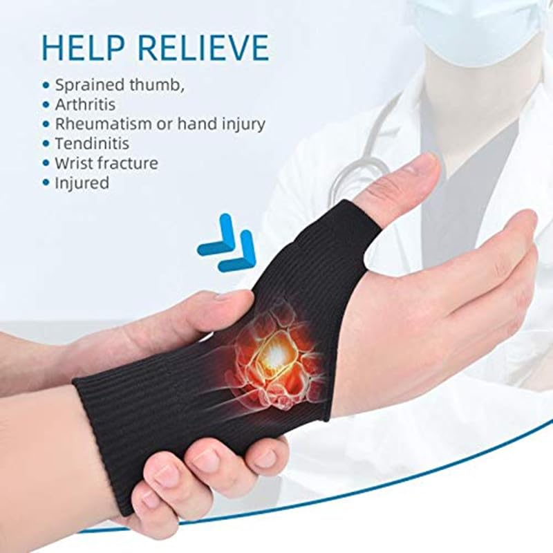 2PCS Gel Thumb Wrist Support Brace, Breathable Compression Arthritis Gloves for Thumb Arthritis, Carpal Tunnel, Tenosynovitis for Men and Women Fits Both Hands(Black) image number 3