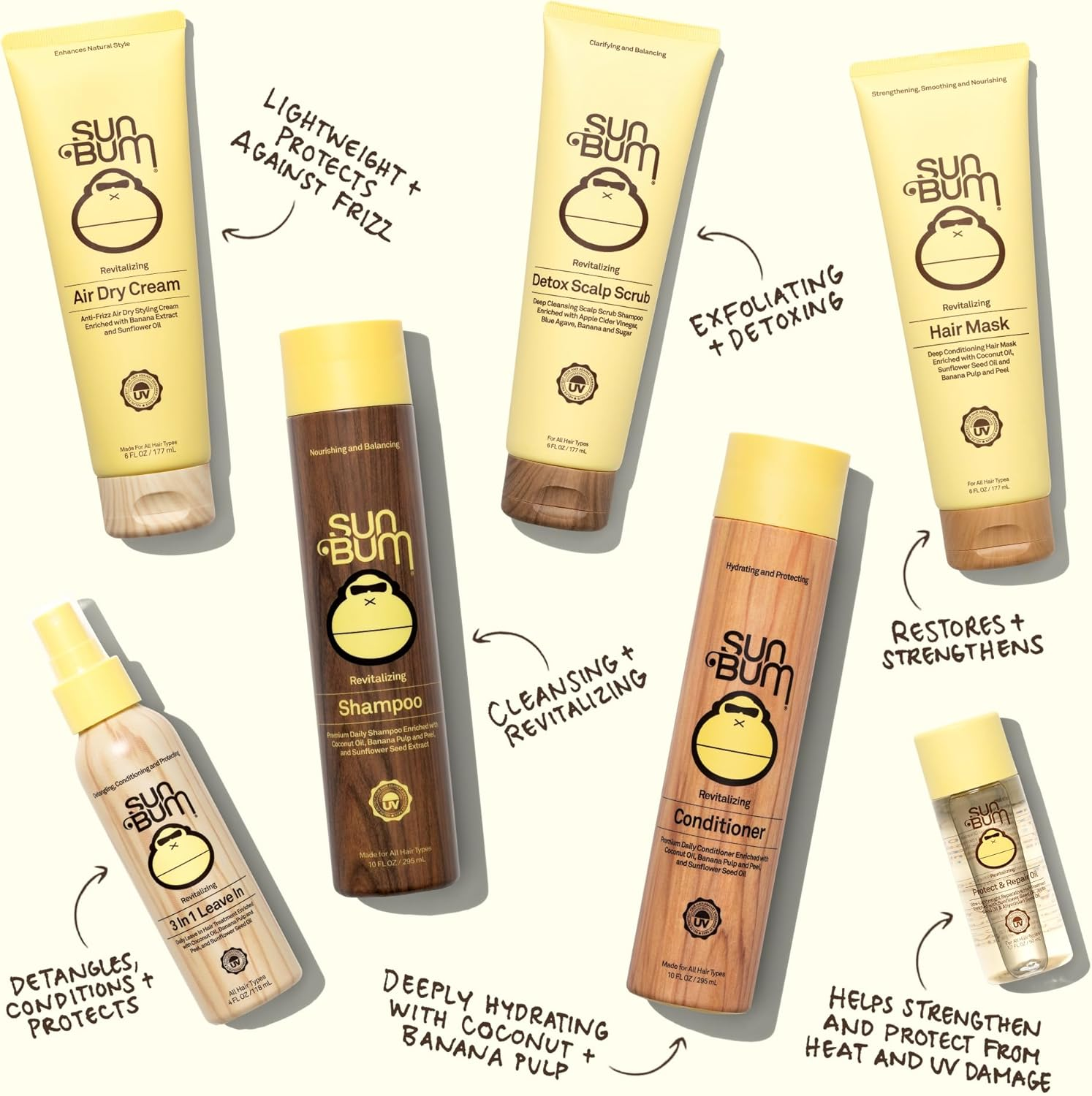 Sun Bum Revitalizing Conditioner - Hydrating, Moisturizing & Shine Enhancing Hair Treatment - Vegan & Cruelty Free - 295Ml