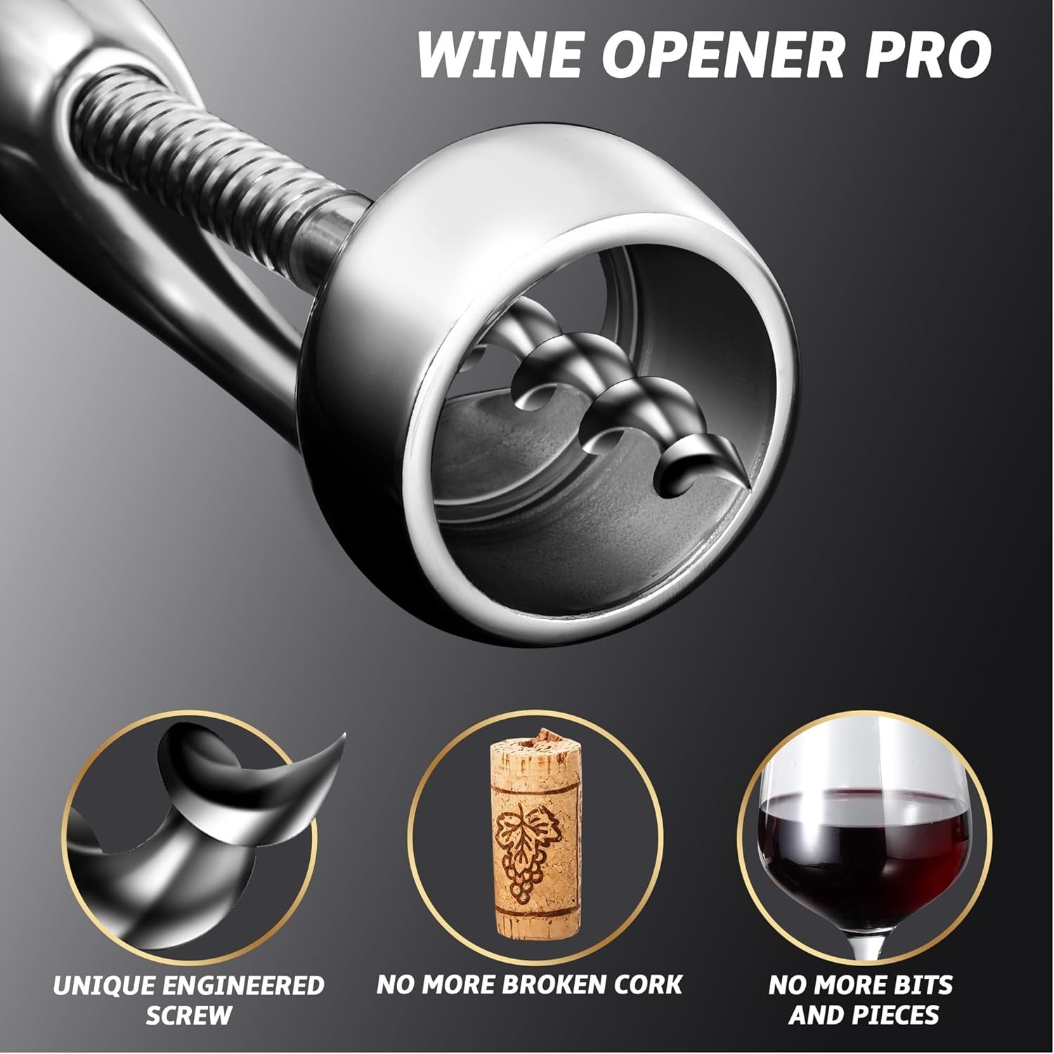 Wine Opener Deluxe, Heavy-Duty Bottle Opener for Easy Cork Removal, Manual Corkscrew for Smooth & Effortless Intact Wine Corks, Premium Corkscrew for Waiters, Bartenders & Home Use image number 5