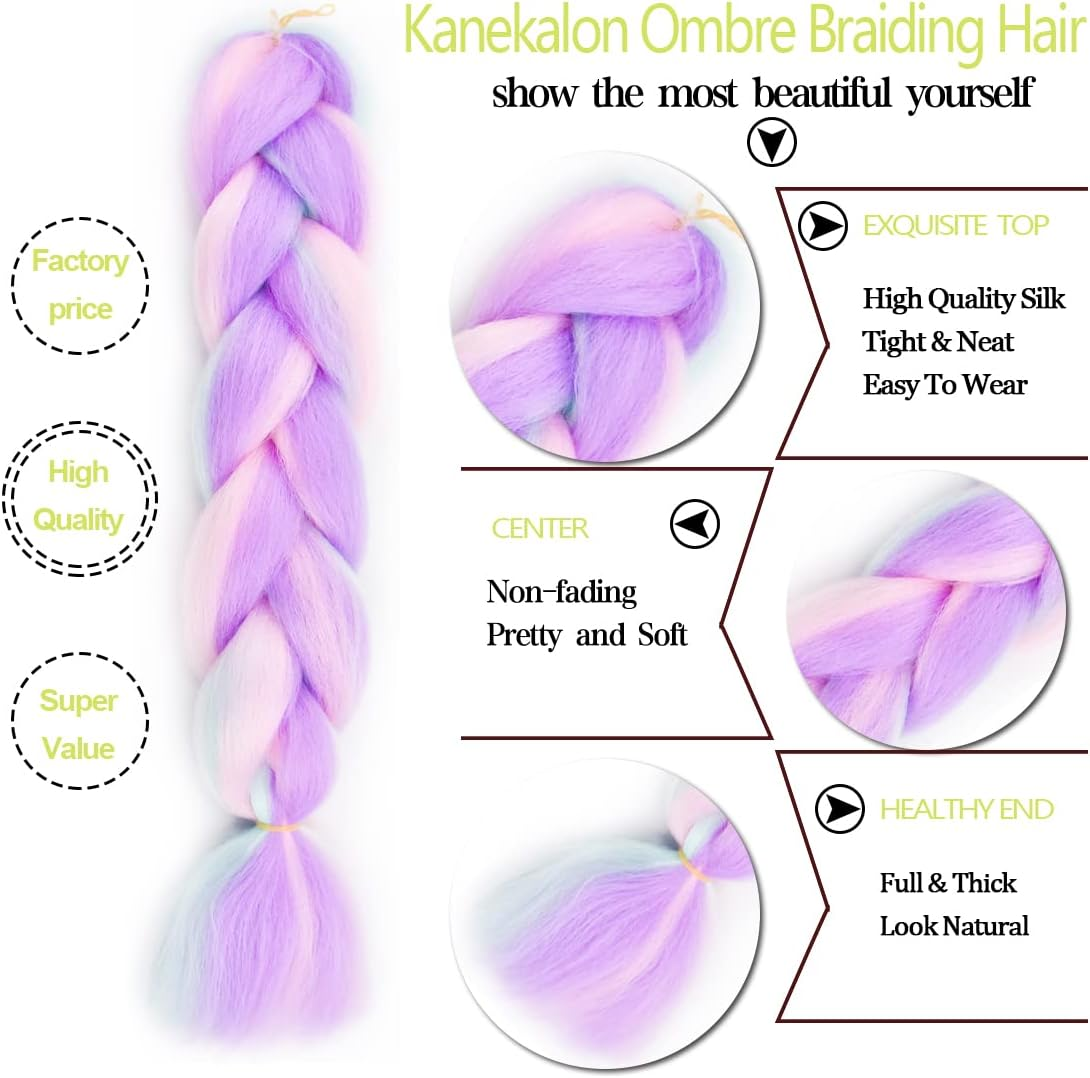 FANWYFYU Ombre Braiding Hair, Pack of 3 Kanekalon Hair Braids Extensions, Jumbo Braid Hair Extensions, 24 Inches, Braids Box Braid Hair, Synthetic Hair for Braiding (DB-MC9) image number 4