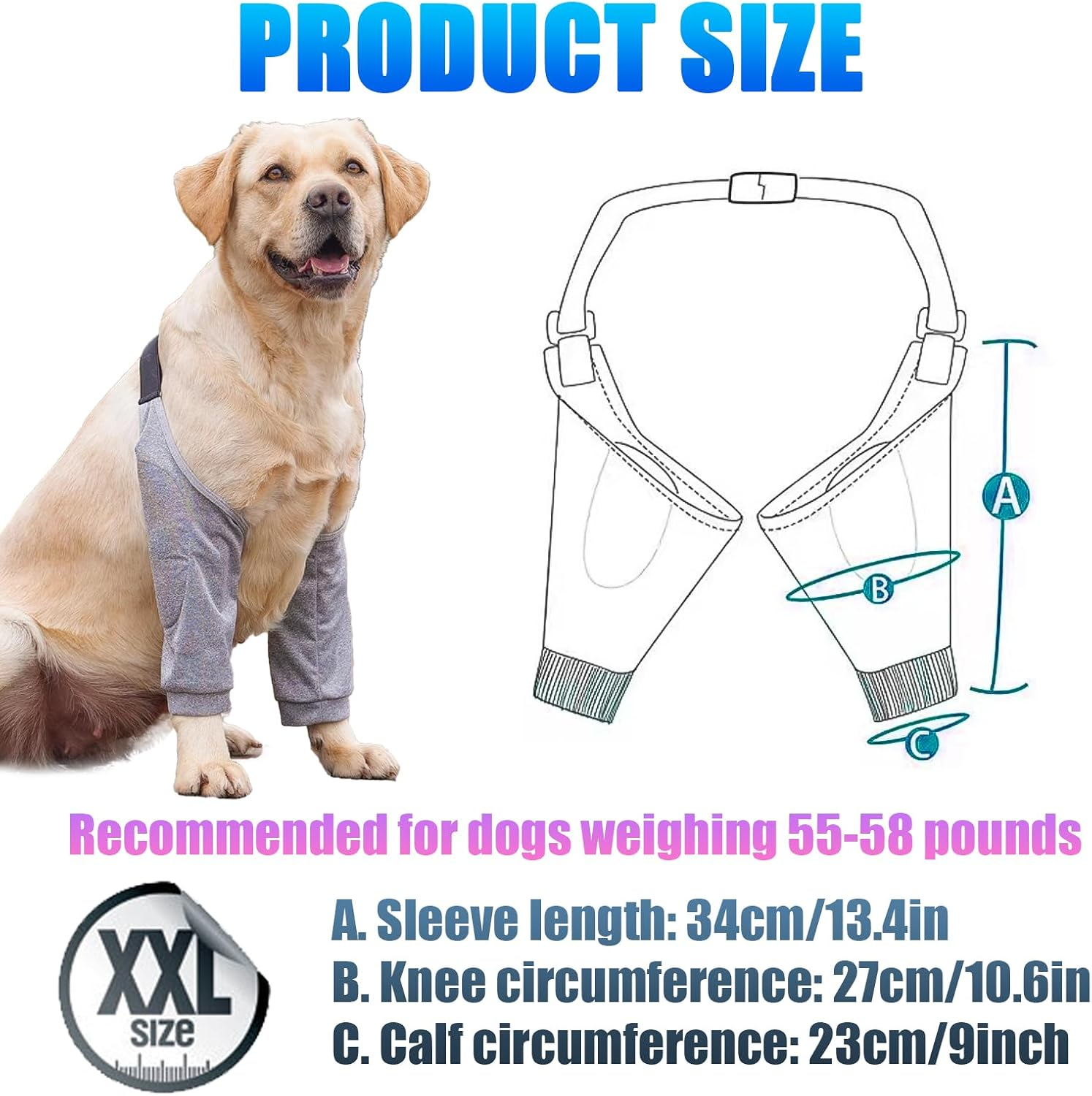 Dog Front Leg Braces Recovery Sleeve, Pet Dog Front Leg Hock Brace Elbow Protector, Pet Knee Brace Wounds for Medium Large Dogs (2XL, Grey) image number 2