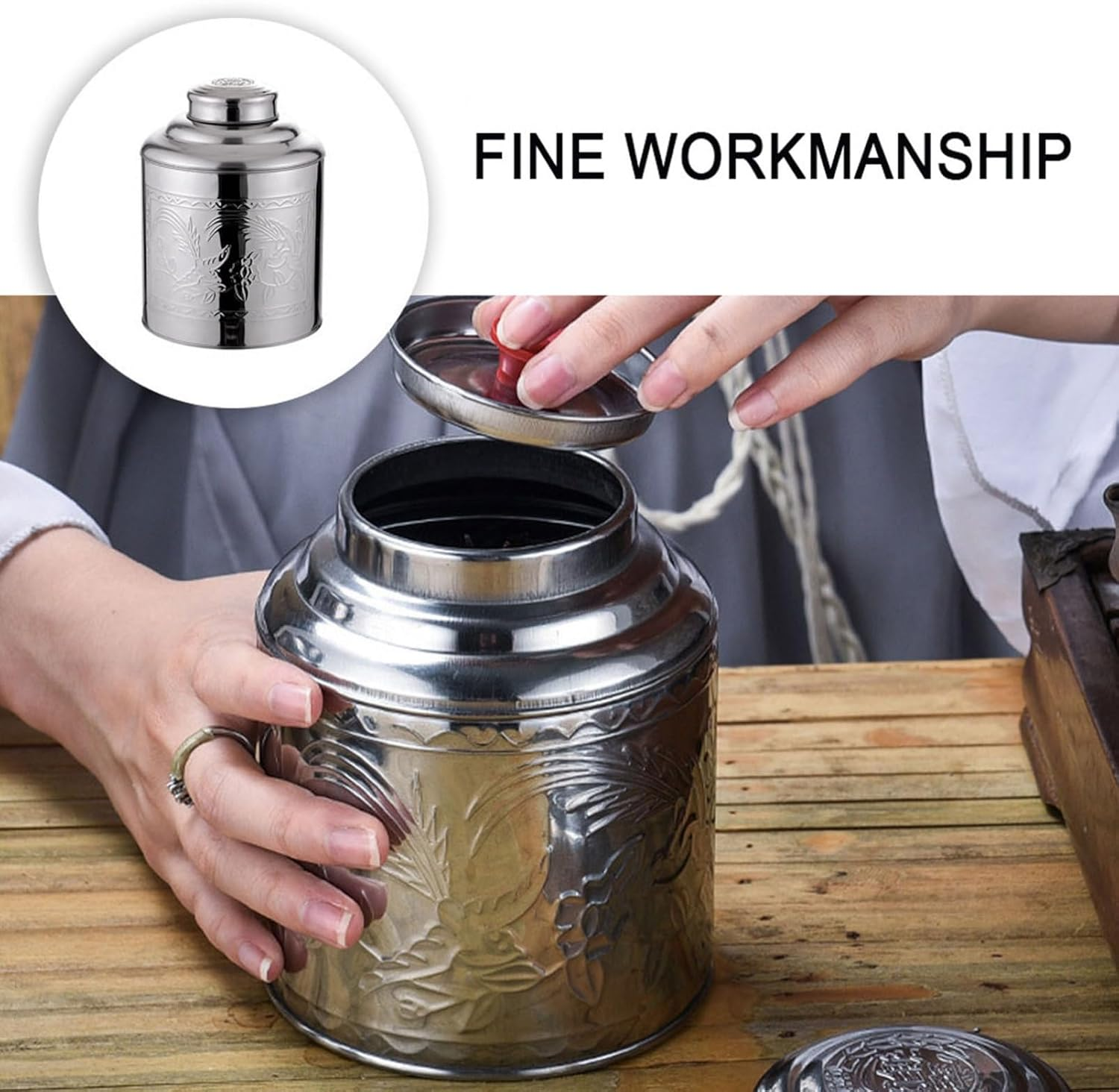 DECHOUS Stainless Steel Tea Canister Portable Sealing Tea Tin 500G Metal Storage Container Suitable for Office and Travel image number 6