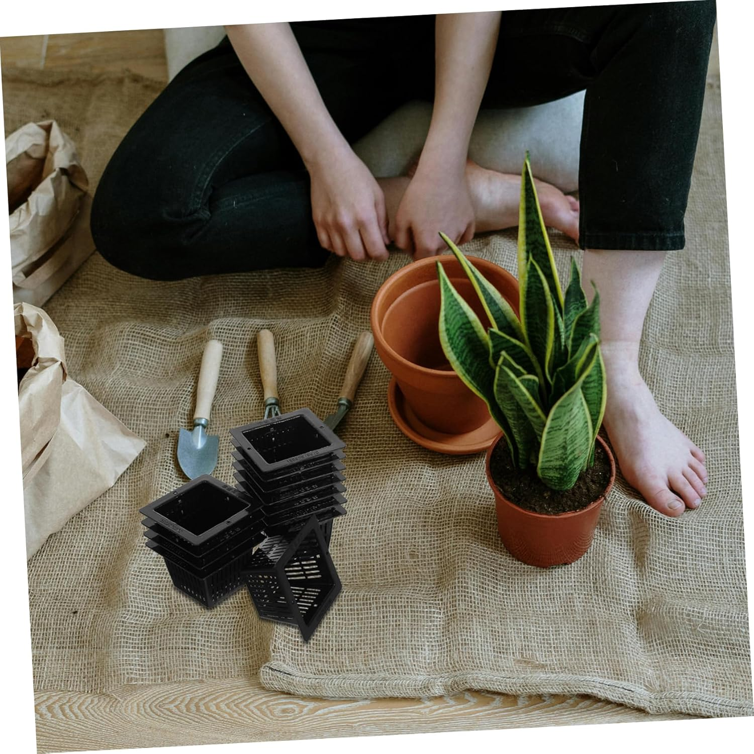 Outanaya 12Pcs Black Square Hydroponic Planter Baskets for Vegetable Growing and Leafy Leaf Plants, Small Nursery Pots with Slotted Mesh Design for Balcony and Indoor Hydroponics image number 1