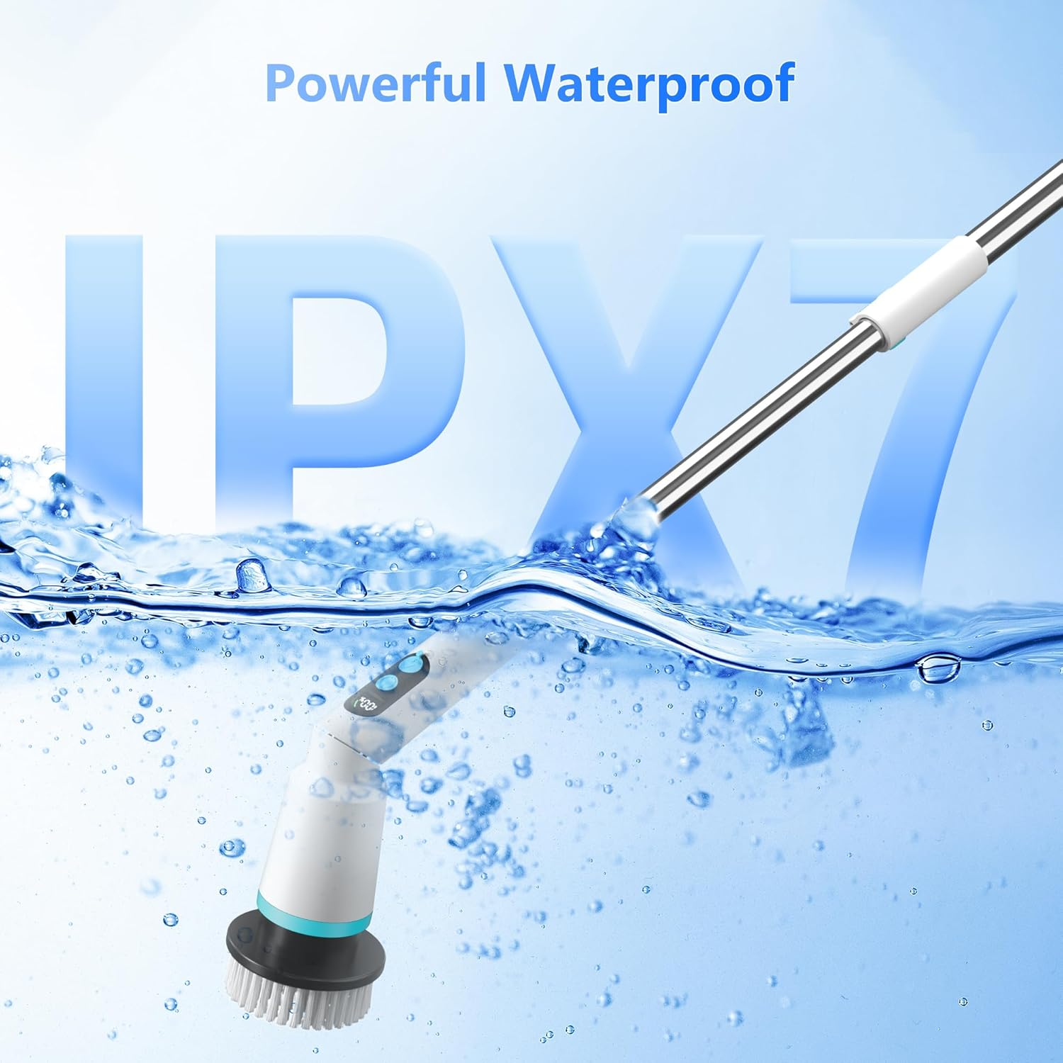 Kliburash Electric Spin Scrubber with Remote Control, IPX7 Cordless Cleaning Brush with 8 Brush Heads, 2 Adjustable Angles, Long Handle Power Scrubber for Bathroom, Shower,Bathtub,Floor-White image number 2