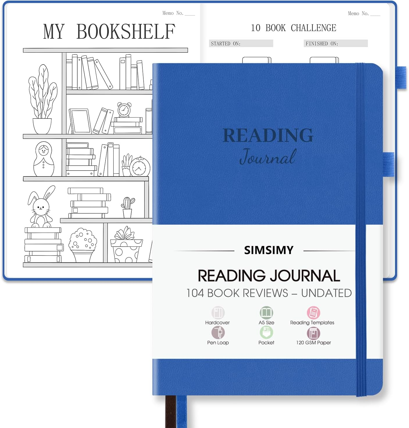 Reading Journal with 104 Book Reviews, Book Journal for Book Lovers & Readers - Book Reviews & Reading Tracker & Reading List Challenge, Reading Log Notebook Gift, A5, Navy Blue