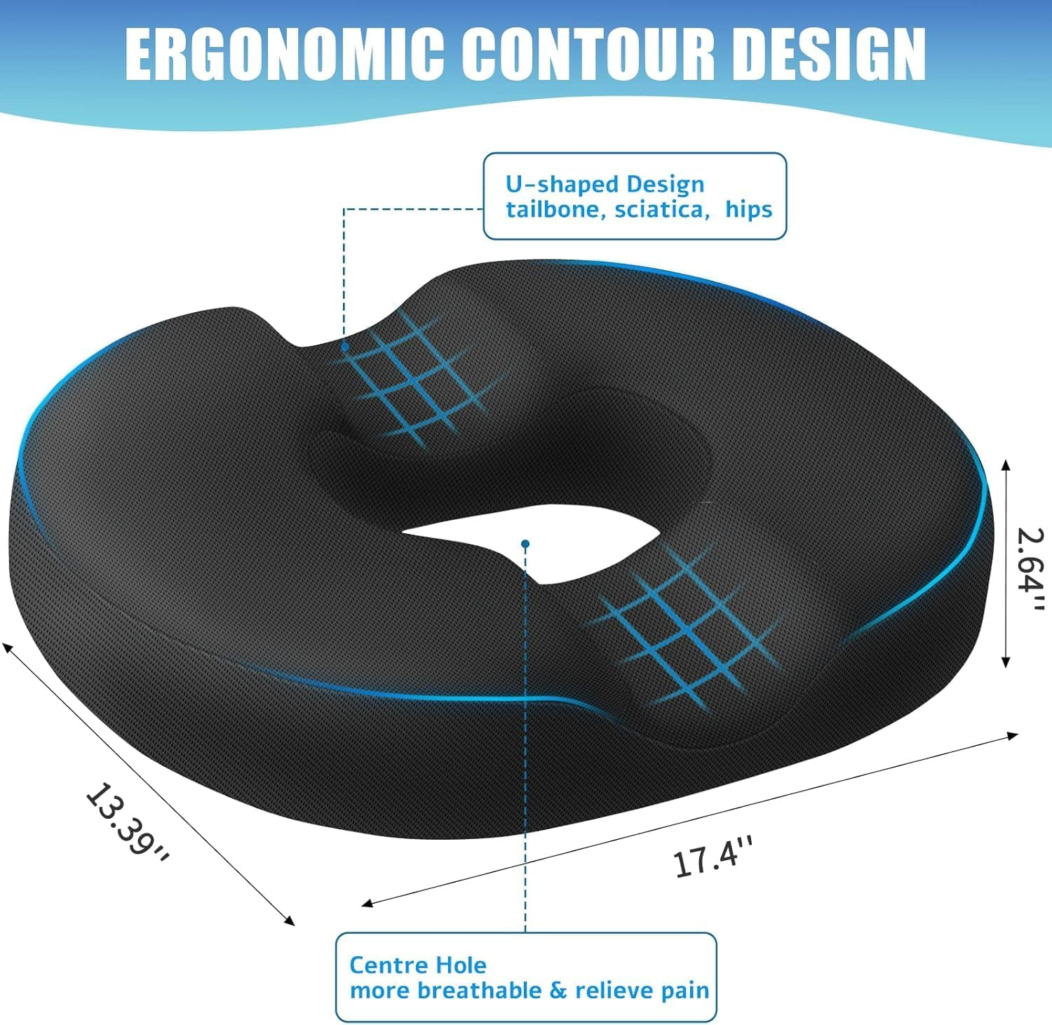 Cushzone Donut Pillow for Tailbone Pain Relief and Hemorrhoids, Memory Foam Donut Cushion for Sciatica Nerve, Seat Cushion Butt Pillow for Men Women at Home Office Chair Car Long Sitting Comfort