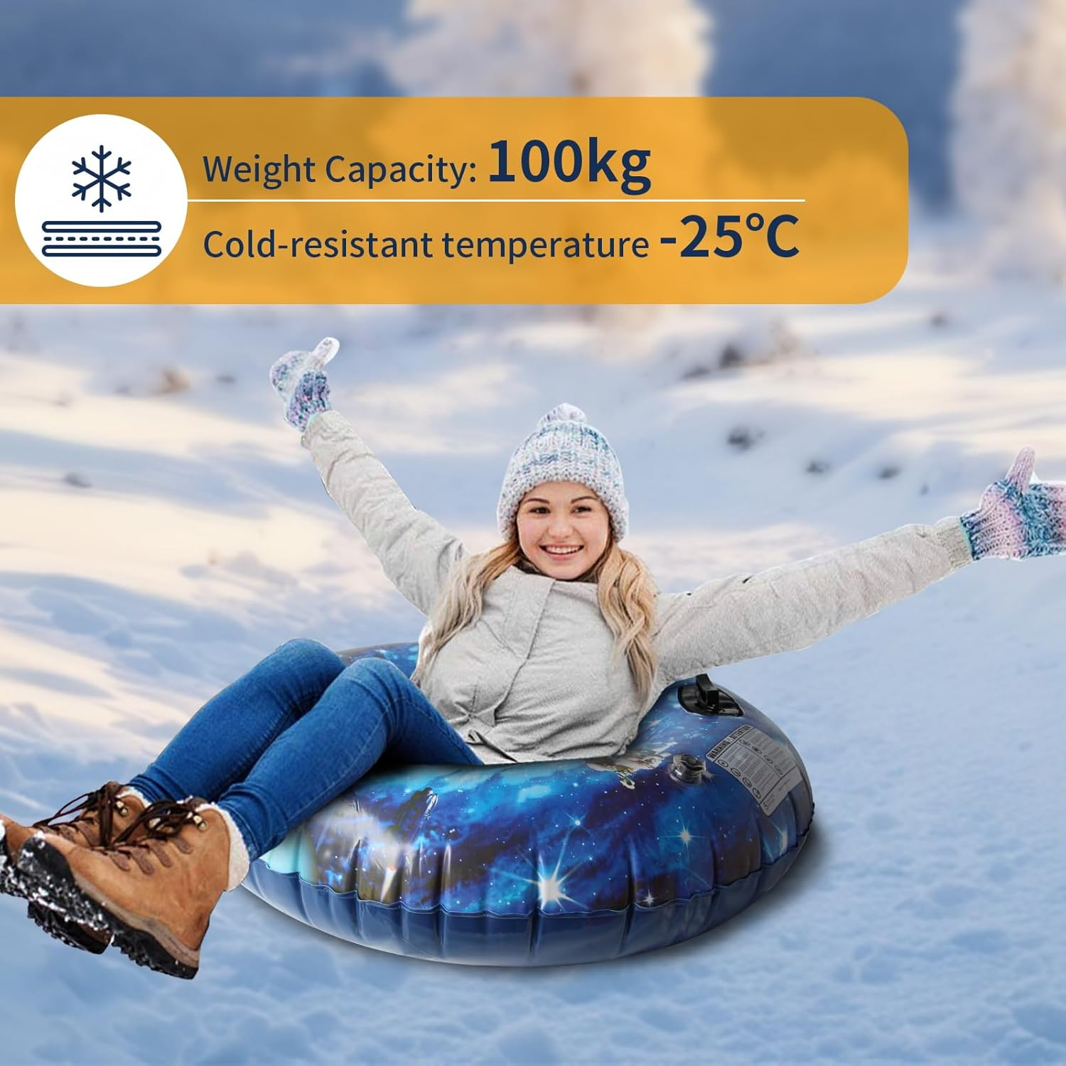 Baiao Inflatable Snow Tube, Inflatable Snow Sled for Kids and Adults, Heavy Duty Snow Tube Snow Toys Winter Outdoor