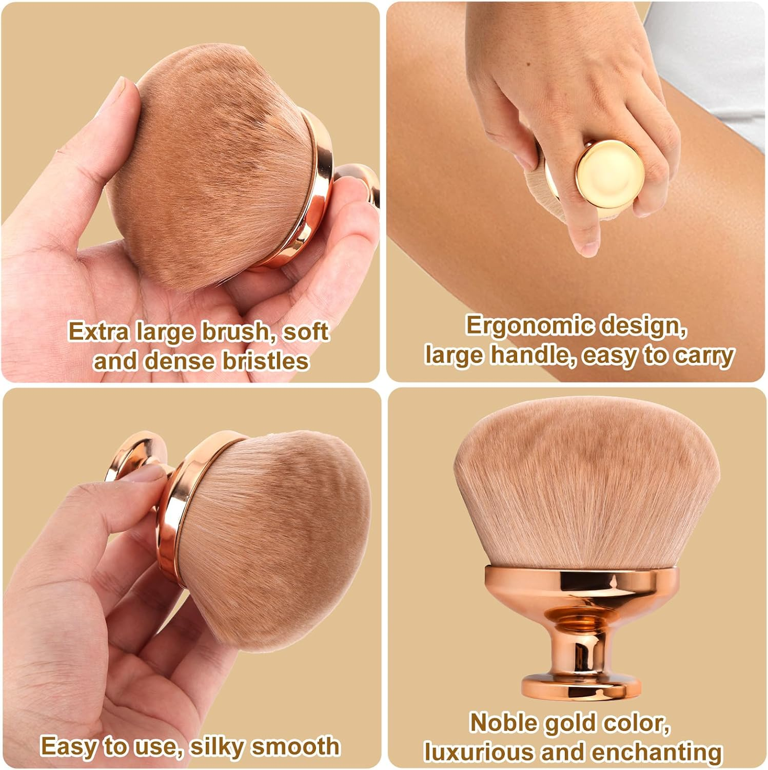 Extra Large Body Makeup Brush for Self Tanner, 3.54 Inch Wide-Headed Oval Brush Bronzers Blend Self Tanning Applicator with Drawstring Bag for Face Neck Back Legs Wet & Dry Use (Gold) image number 5