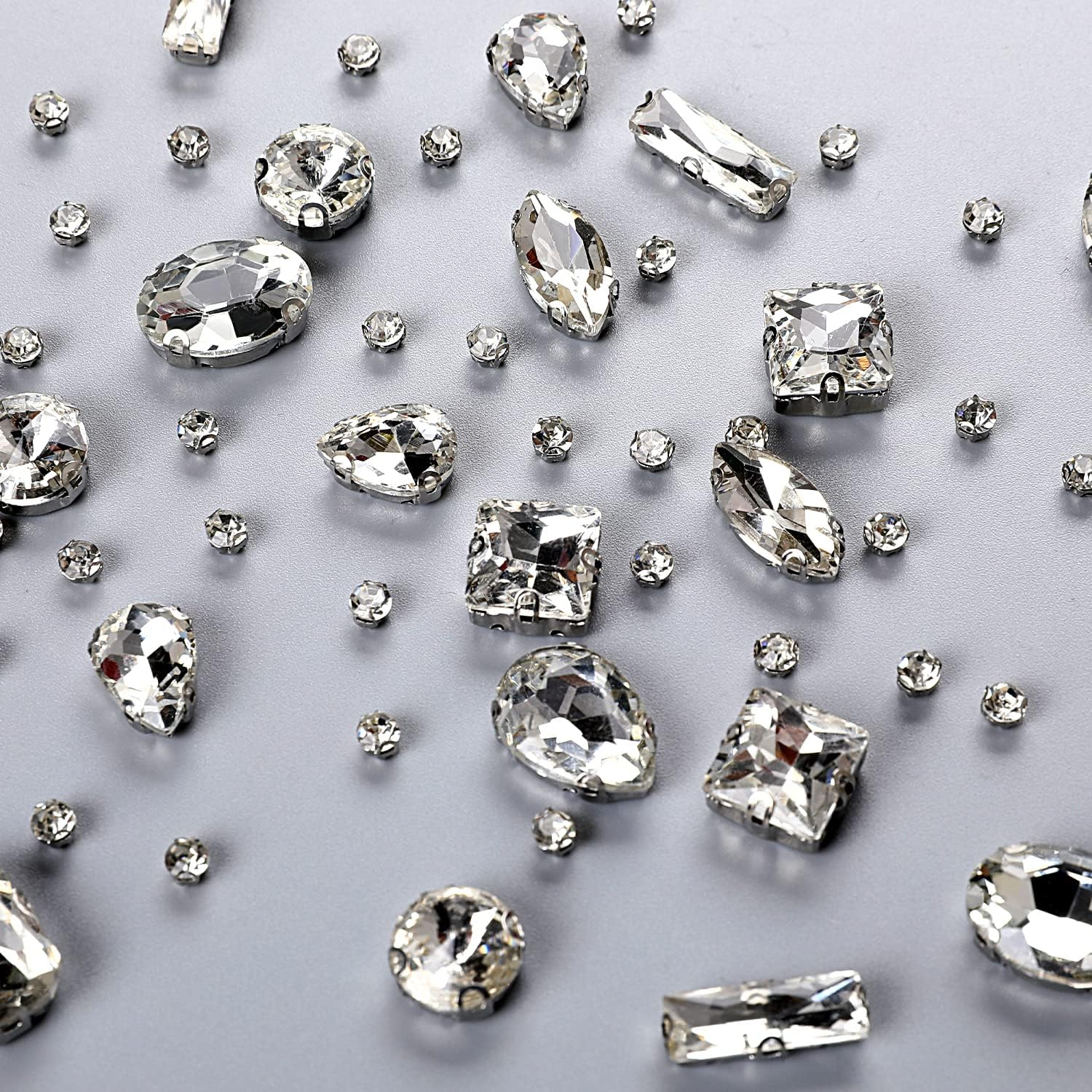 240 Pieces Sew on Rhinestones Glass Sew on Crystal Rhinestones Clear Gems Mix Shapes Metal Flatback Claw Rhinestones Gems for DIY Crafts Clothes Jewelry Making Shoes