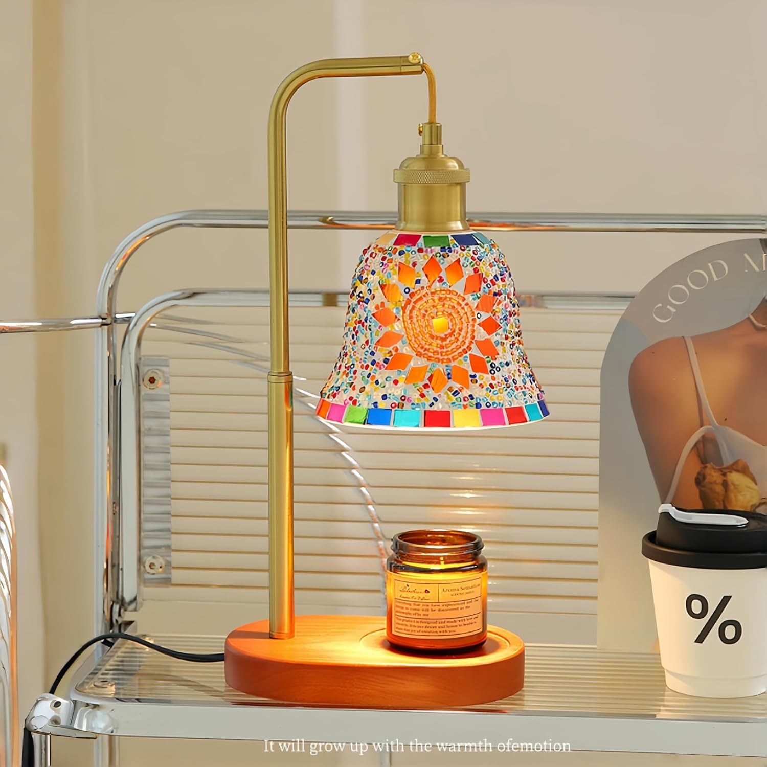 Mosaic Glass Candle Warmer Lamp with Base, Electric Dimmable Wax Melt Warmer for Scented Jar Candles, Morocca Lamps,Home Decor Gifts for Bedroom Office, Mom Women Friends image number 1