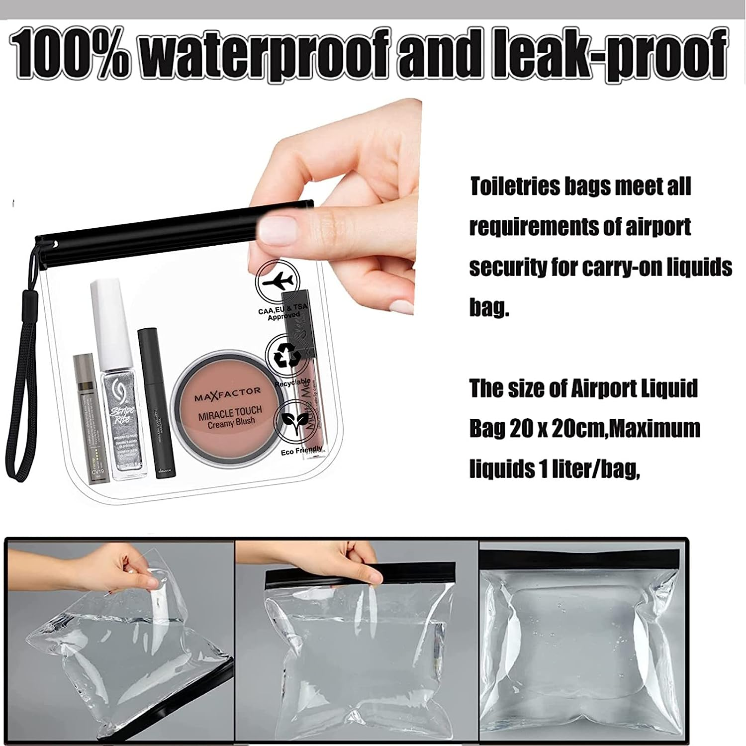 SYTHAK Clear TSA Approved Toiletry Bag,4 Pack Quart Size Carry-On Travel Makeup Pouch with Hand Rope Airport Airline Compliant Transparent Bag for Wash Liquids Bottles Tubes Cosmetics Container