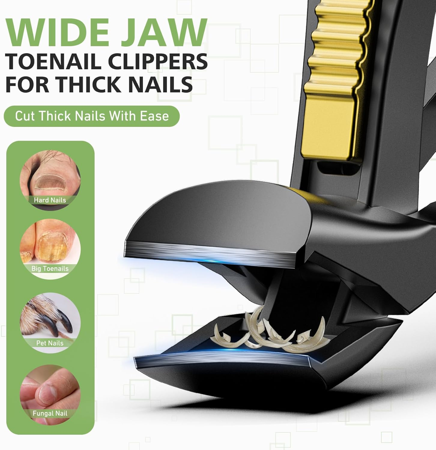 BALUCA Curved Cutting Jaw Toenail Clippers for Seniors for Thick Toenails, Ergonomic Large Toe Nail Clippers for Men, Long Handle Fingernail Clipper Cutter with Catcher - Black