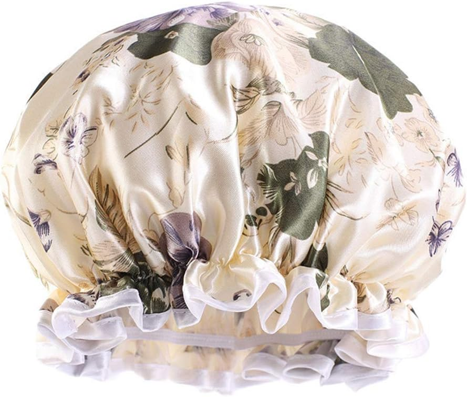 COMVIP Women Waterproof Elastic Band Bathing Cap Sleep Stain Bonnet H: Beige image number 1