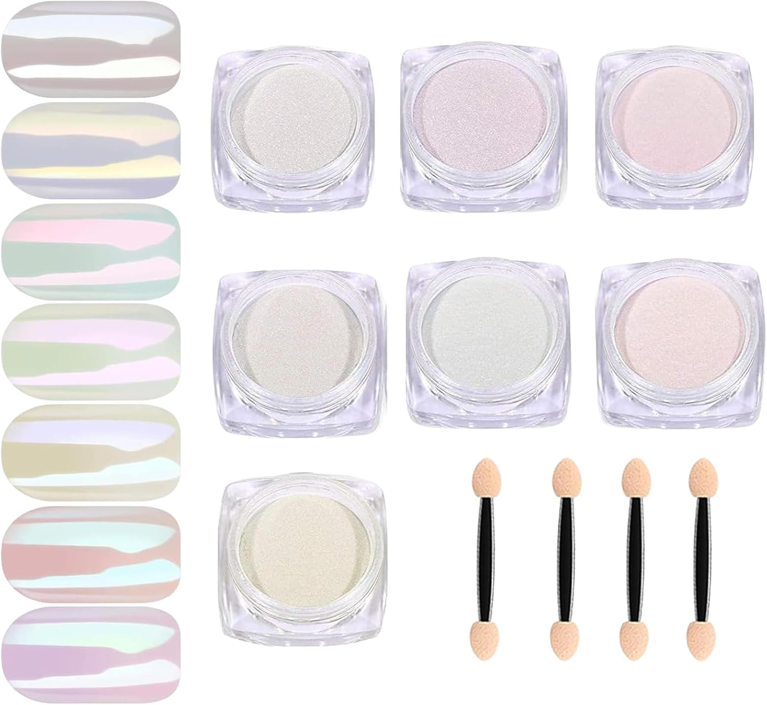 HHMJZW Chrome Nail Powder - 7 Colors White Pearl Chrome Nail Powder Kit for Nails Art with Holographic Mirror Gradient Effect image number 2