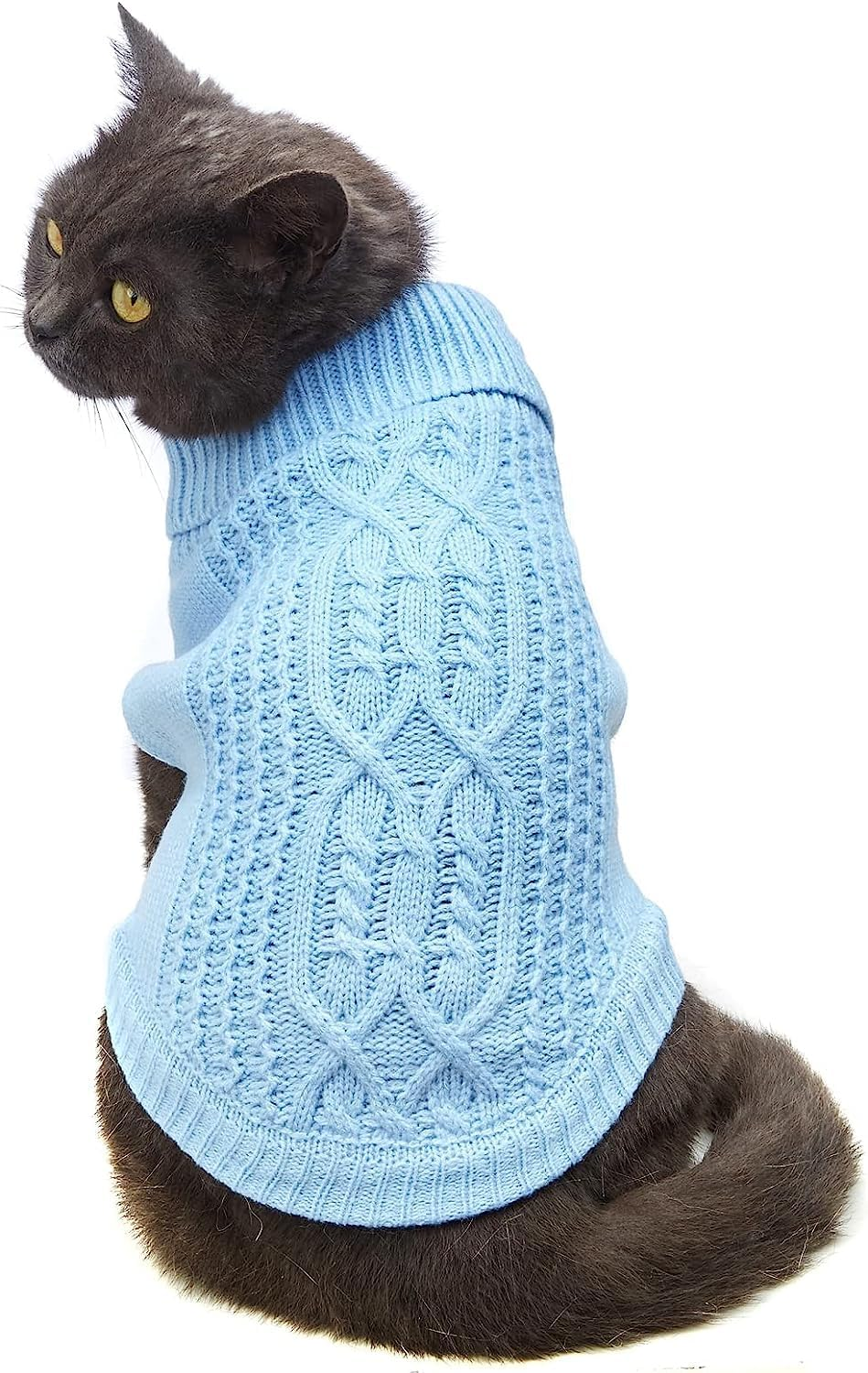 Cat Sweater Turtleneck Knitted Sleeveless Cat Clothes Warm Winter Kitten Clothes Outfits for Cats or Small Dogs in Cold Season (Medium, Grey)