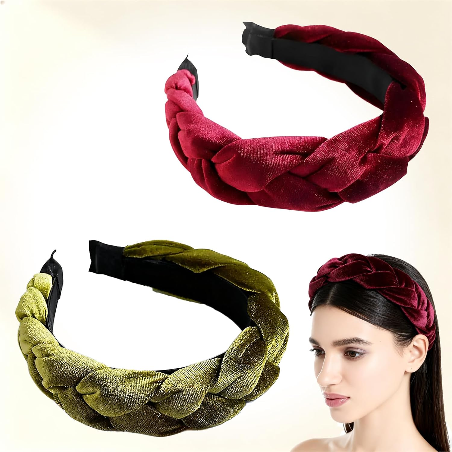 FISH DRAGATE 2 Pieces Women'S Headband, Braided Headbands, Dirndl, Velvet Hair Band, Braided, Vintage Headband, Fashion Accessories, Party, Wedding Bridal Hair Jewellery image number 6