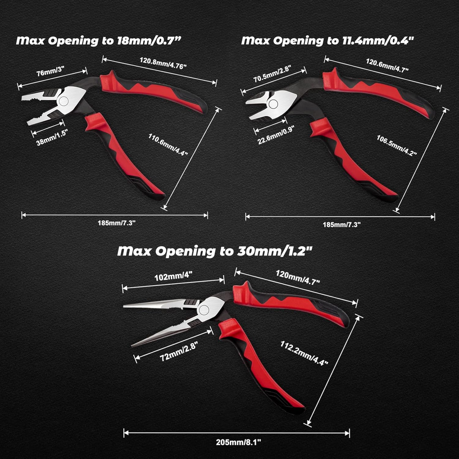 LEONTOOL High Leverage Pliers Set - Angled Head 8 Inch Needle Nose & 7 Inch Diagonal Cutting & Combination Pliers - Professional Hand Tool Saving 35 Percent Labour
