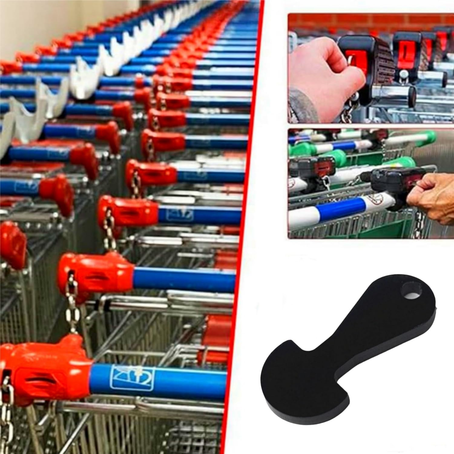 Shopping Trolley Token Key, 10 Pack 1.8 Inch Cart Remover Unlock Release Keychain for Grocery Shopping Cart, Trolley Remover Keyring, Coin Unlock Release Key for Meters(Black)