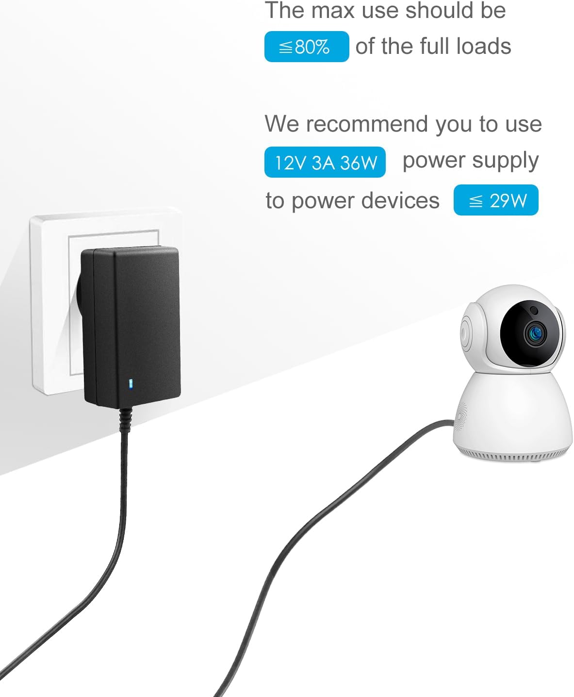 ALITOVE 12V 3A Power Supply Adapter 220~240V AC to DC 12 Volt 3 Amp 36W Converter 12 Vdc 3000Ma 2.2A 2.4A 2.5A 2.8A Available 5.5Mm X 2.5Mm 2.1Mm for LED Strip Light CCTV Security Camera Router image number 4