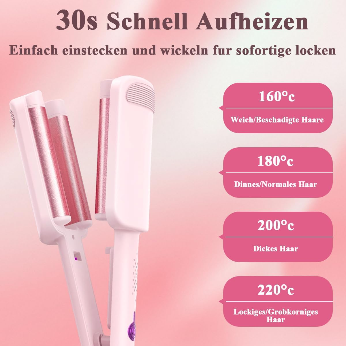 32 Mm Wave Iron for Hair, Curling Iron, Large Curls, Beach Waves Curling Iron, Decorative Home, Waves Curling Irons, Adjustable Temperature (160 &deg;C - 220 &deg;C), Birthday Gifts for Girls image number 2