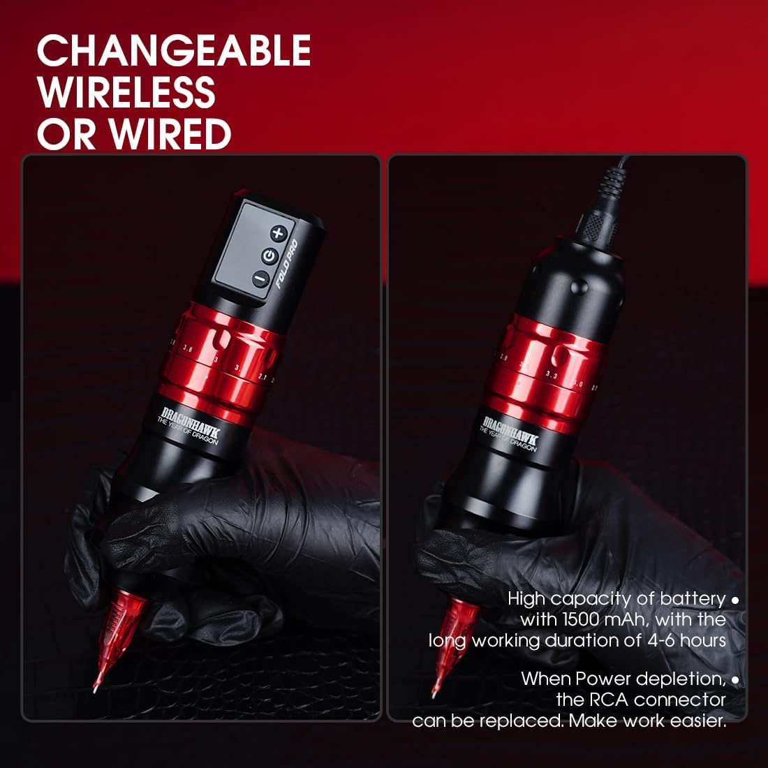 Mast Tattoo Gun Pen Machine, Fold Pro Cordless Year of Dragon Edition Tattoo Machine Gift, Power Motor by Mcore-C3 (Black) image number 4