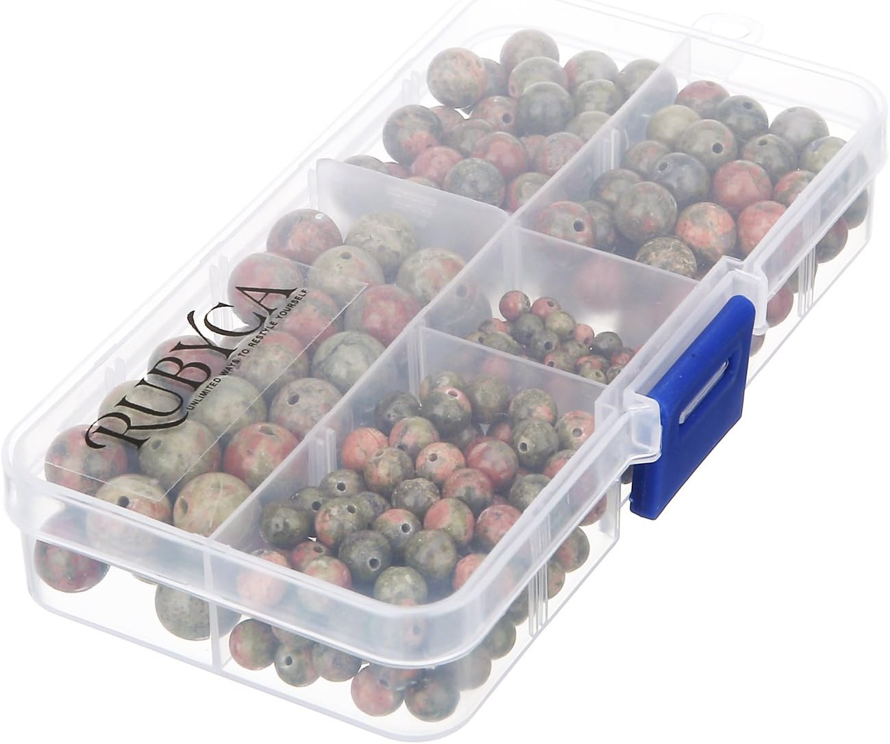 (Unakite) - RUBYCA Natural Unakite Gemstone round Loose Beads Organiser Plastic Box for Jewellery Making Mix Sizes - Black White Jasper image number 7