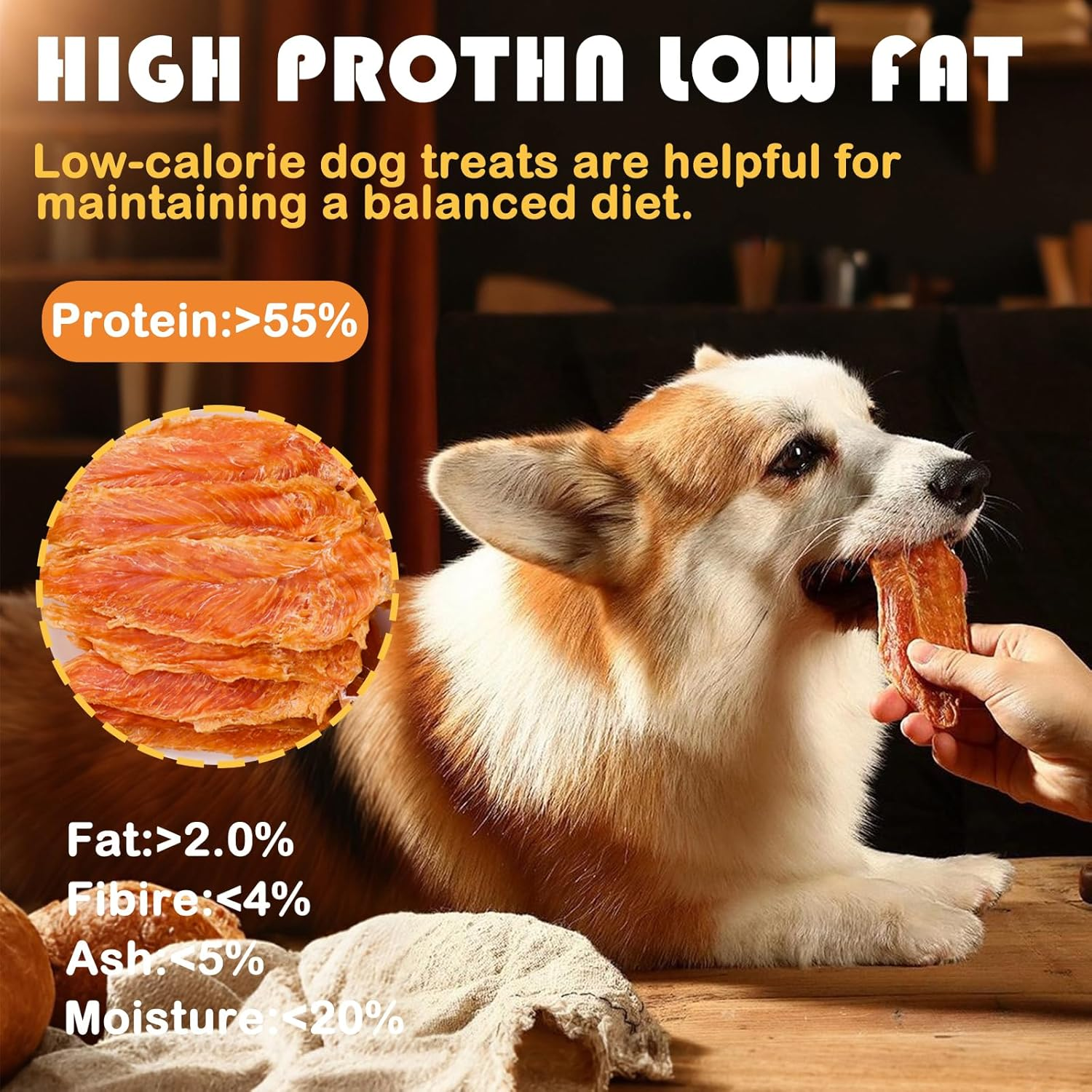 CYGJWL Chicken Breast Jerky 200G+,Dog Food Treat,No Additives,High Protein Low Fat Food,Long Lasting Chews for Small & Large Dogs, 7.05 Oz image number 1