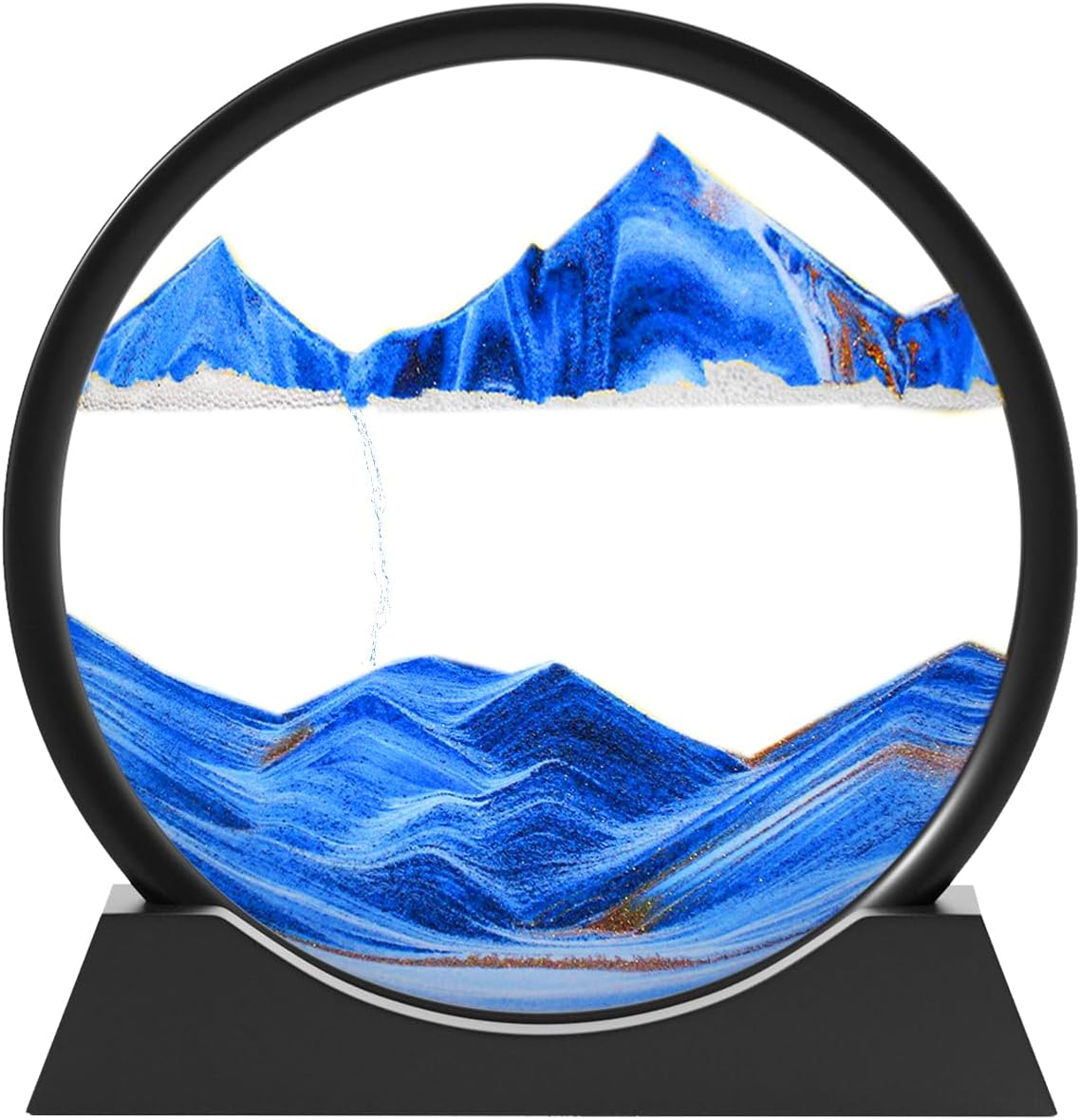 Sandbilder-Moving Sand Art Decor, Falling Sand Art Picture in Motion, 3D Deep Sea Sandscape, Flowing Sand Relaxing Toy, Rotating Sand Display for Desktop Office Home(Blue, 12")