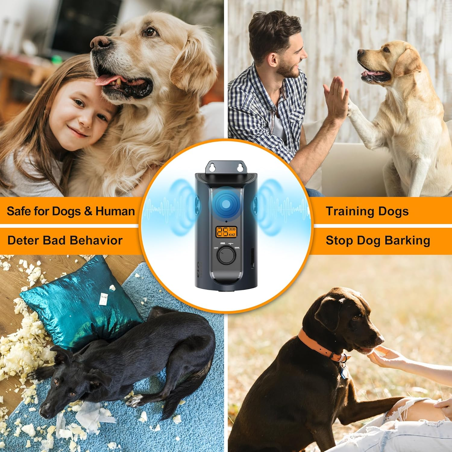 Ultrasonic anti Barking Device for Dogs: Barktec Dog Bark Deterrent Device 15M Range with 3 Adjustable Modes Dog Bark Control Solar Powered Rechargeable Waterproof Safe for Indoor Outdoor anti Bark