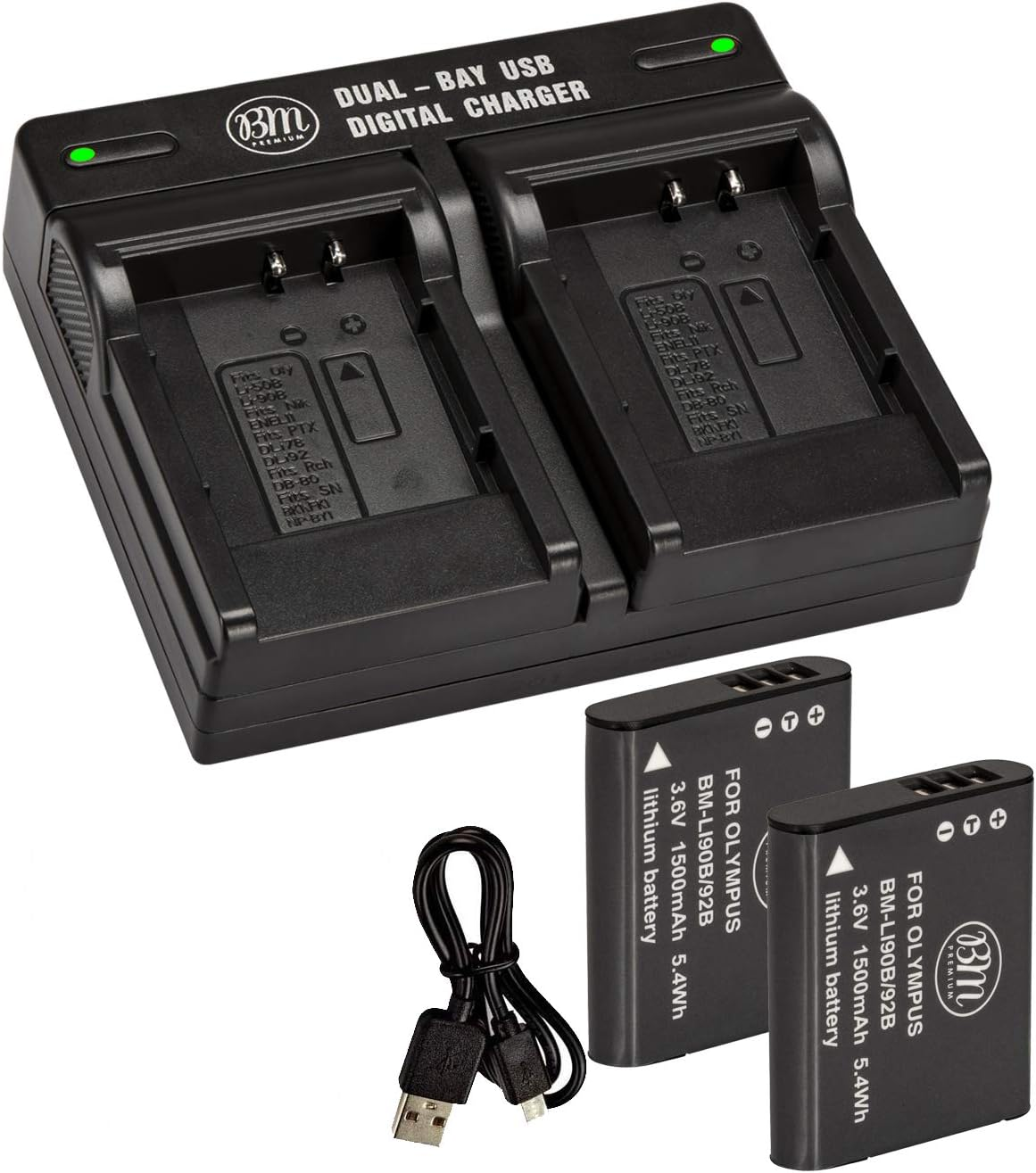 BM Premium 2 LI-90B, LI-92B Batteries and Dual Battery Charger for Olympus Tough TG-6, TG-5, Tg-Tracker, Tough SH-1, SH-2, SP100 IHS, Tough TG-1 Ihs, TG-2 Ihs, TG-3, TG-4, SH-50, SH-60, XZ-2 Ihs image number 4