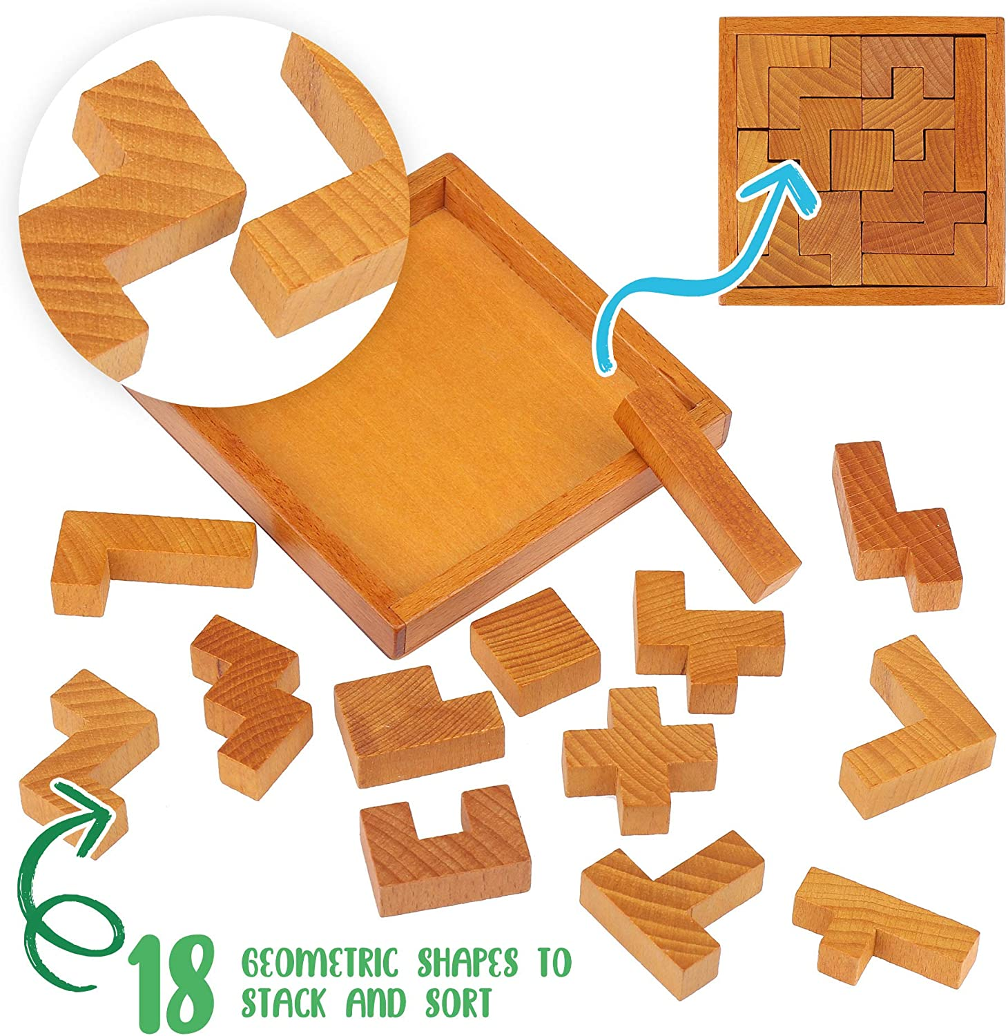 Sharp Brain Zone Wooden Brain Teaser Puzzles for Kids Children & Adults | Challenging Puzzles | Pentominoes Brain Teasers Games | Suitable for Ages 6 and Above image number 3