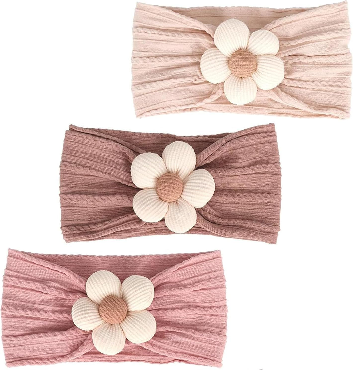 3 Pcs Baby Girls Nylon Headbands Baby Flower Headbands Soft Hairbands Hair Accessories for Newborn Infant Toddler Kids,Soft Stretchy Handmade,Baby Turban Headband Head Wrap Knotted Hair Band image number 6