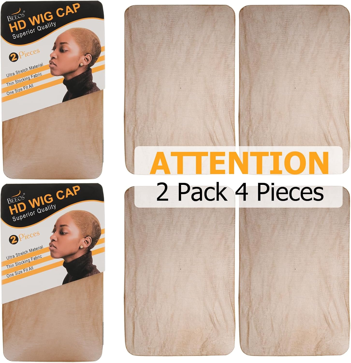 BEEOS Dark Brown Skinlike HD Wig Cap for Women, 4 Pieces Invisible Ultra-Thin Stretchy Stocking Caps for Lace Front Wigs image number 2