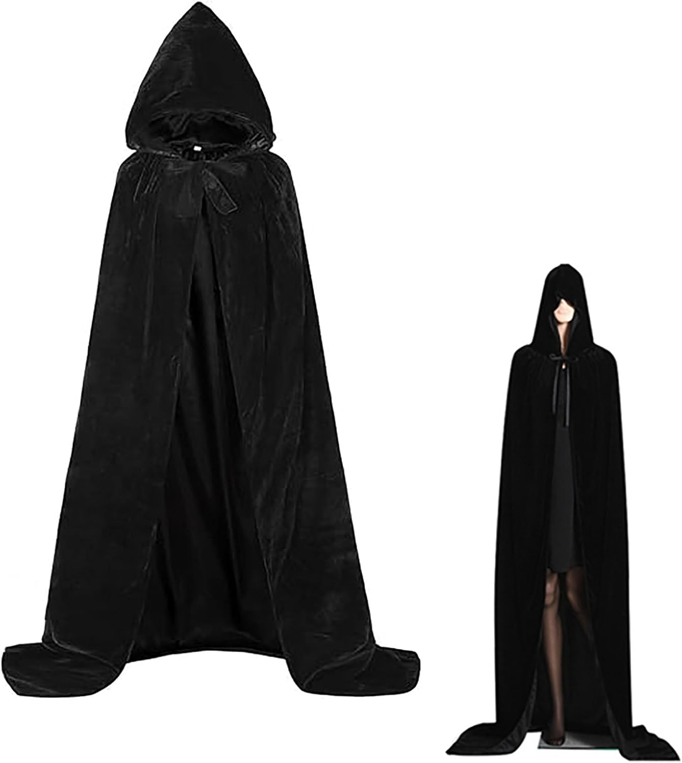 Unisex Hooded Cloak,Velvet Cloak with Hood Cloak Long Velvet Cape for Halloween Christmas Cosplay Costume(Black) image number 4