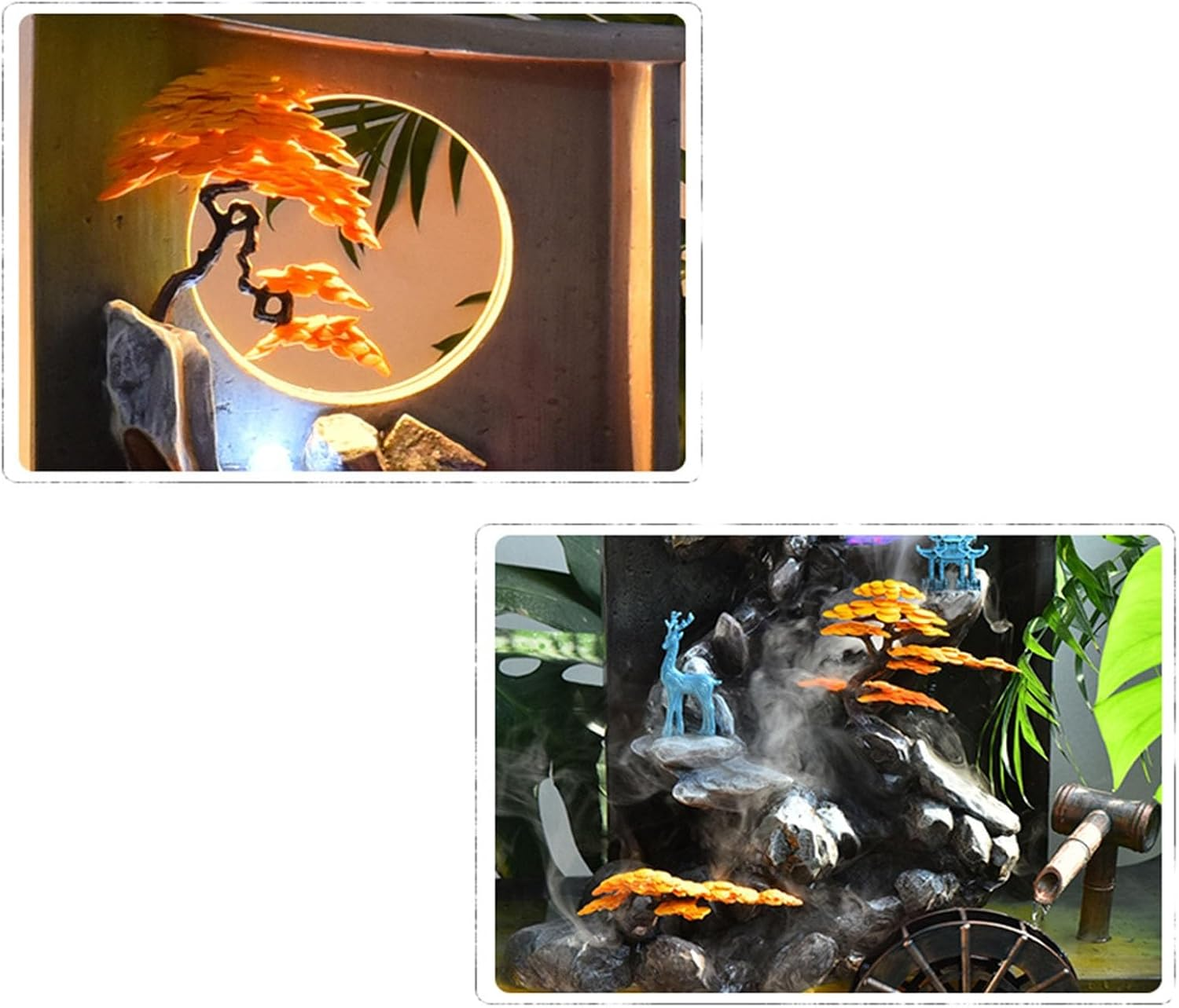 Outdoor Fountain New Chinese Water Fountain with Feng Shui Wheel and Fish Pond, Decorative, Circulating Landscape Ornaments, Suitable for Living Room, Office, Courtyard(Yellow) - Green image number 7