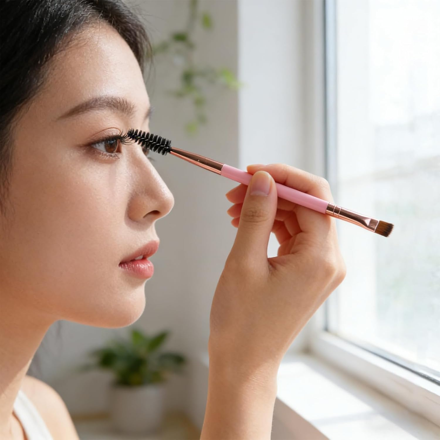 Luzcauwy Duo Eyebrow Brush, Spoolie Brush and Angled Brow Brush for Precise Brow Lines and Soft Blending, 5Pcs Pink Set to Boost Confidence in Your Daily Makeup