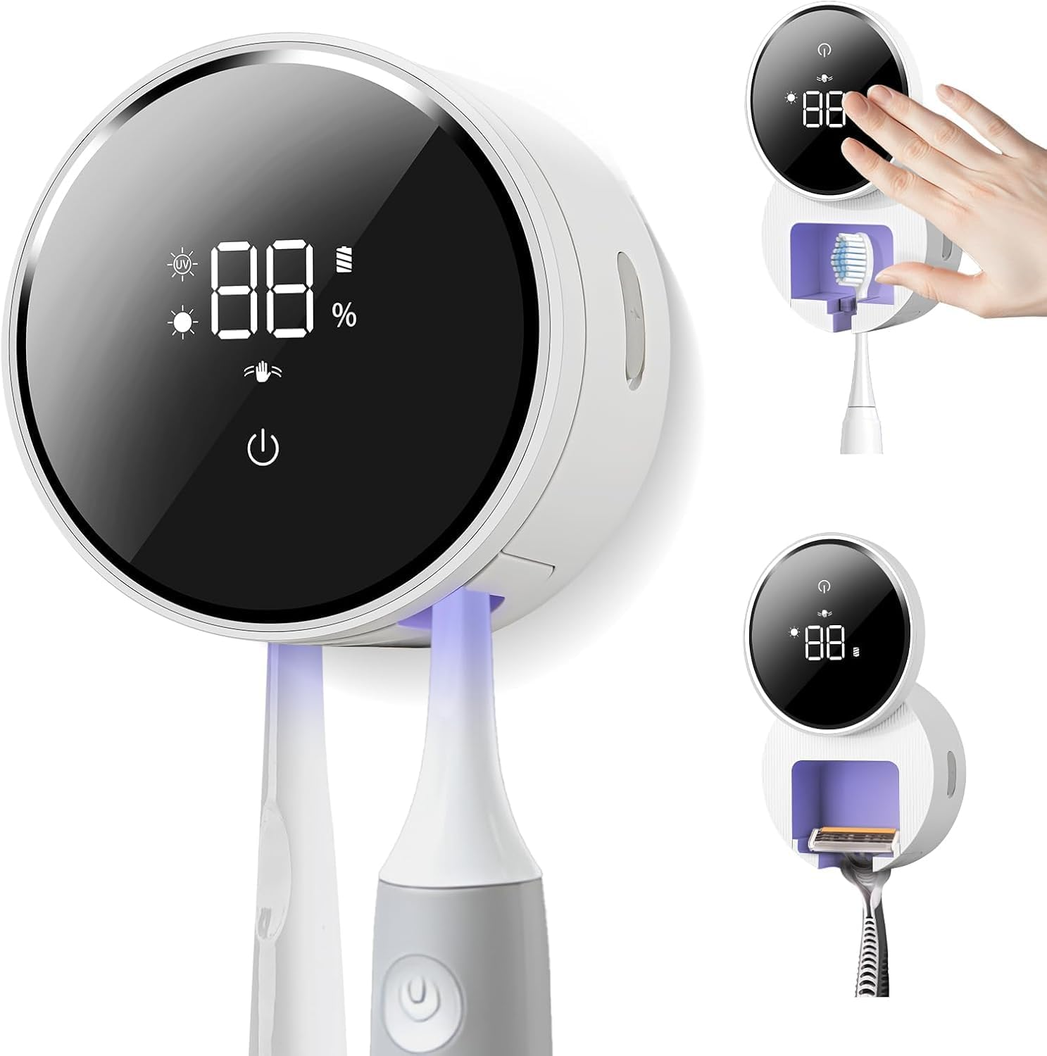 Wall Mounted Toothbrush Holder & Toothbrush Cleaner,Electric Toothbrush Holder, Razor Holder and Cleaner for Bathroom Accessory, with Auto Inductive Open/Close Cover, Clean, Dry for Home, Travel image number 2