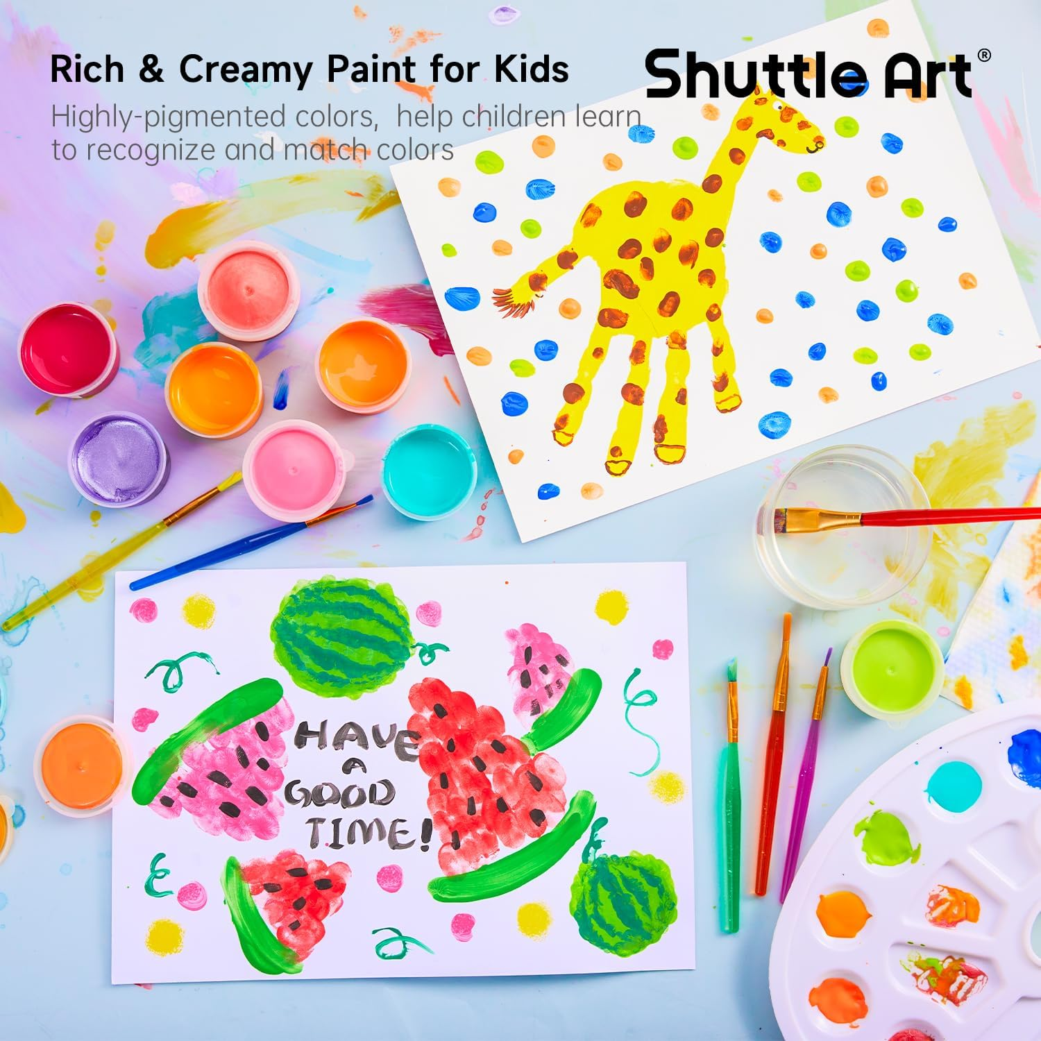 Shuttle Art Washable Finger Paint, 44 Pack Kids Paint Set with 36 Colours Finger Paints(30Ml, 1Oz) for Toddlers, Paint Brushes, Finger Paint Paper Pad, Palette, Non Toxic for Kids Art & Craft