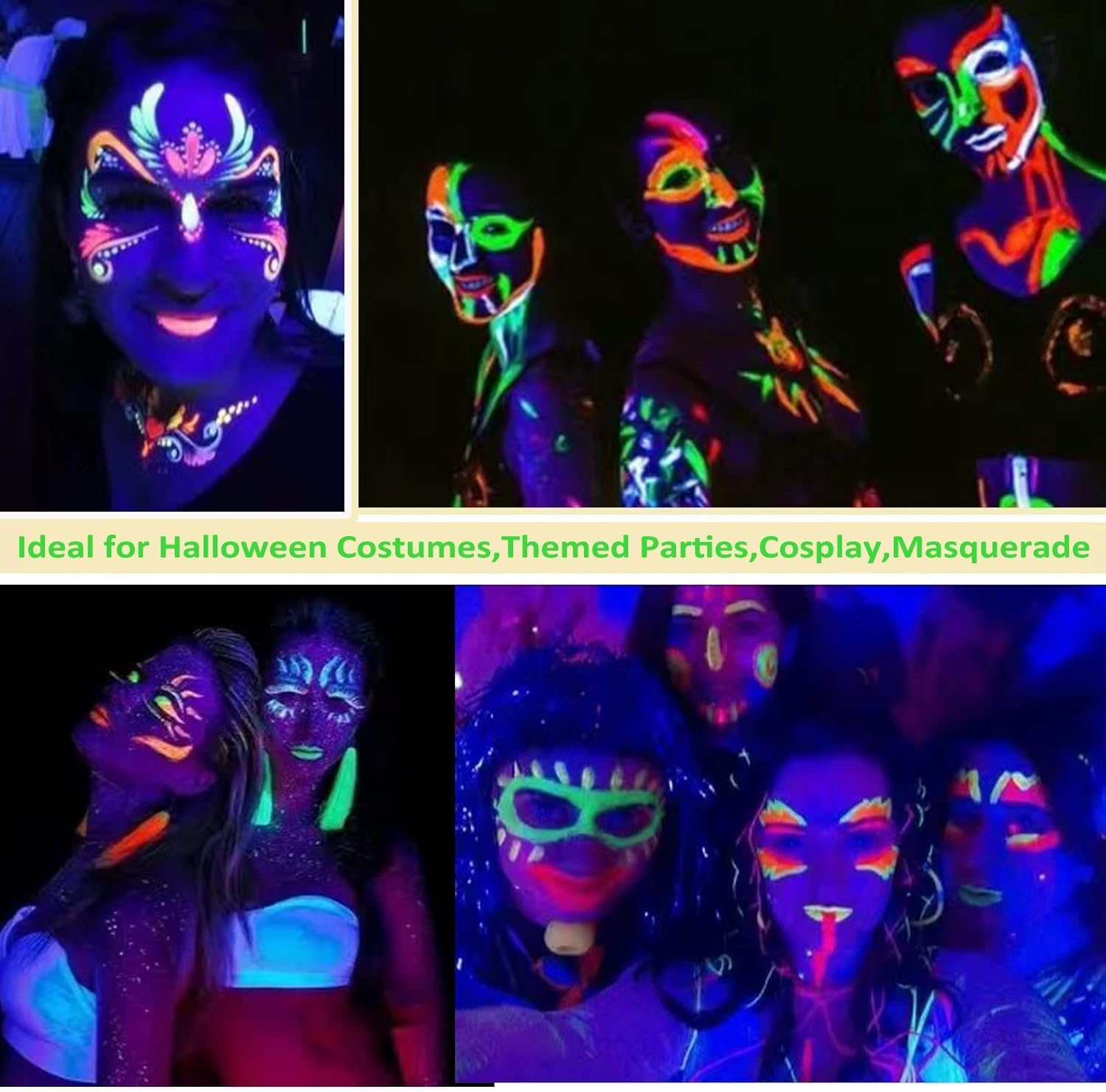 Face Paint Crayons Glow in the Dark Body Painting Kit under UV and Black Light Makeup Non-Toxic for Halloween Masquerades Easter Festivals Party Supplies (12 Colours) image number 5
