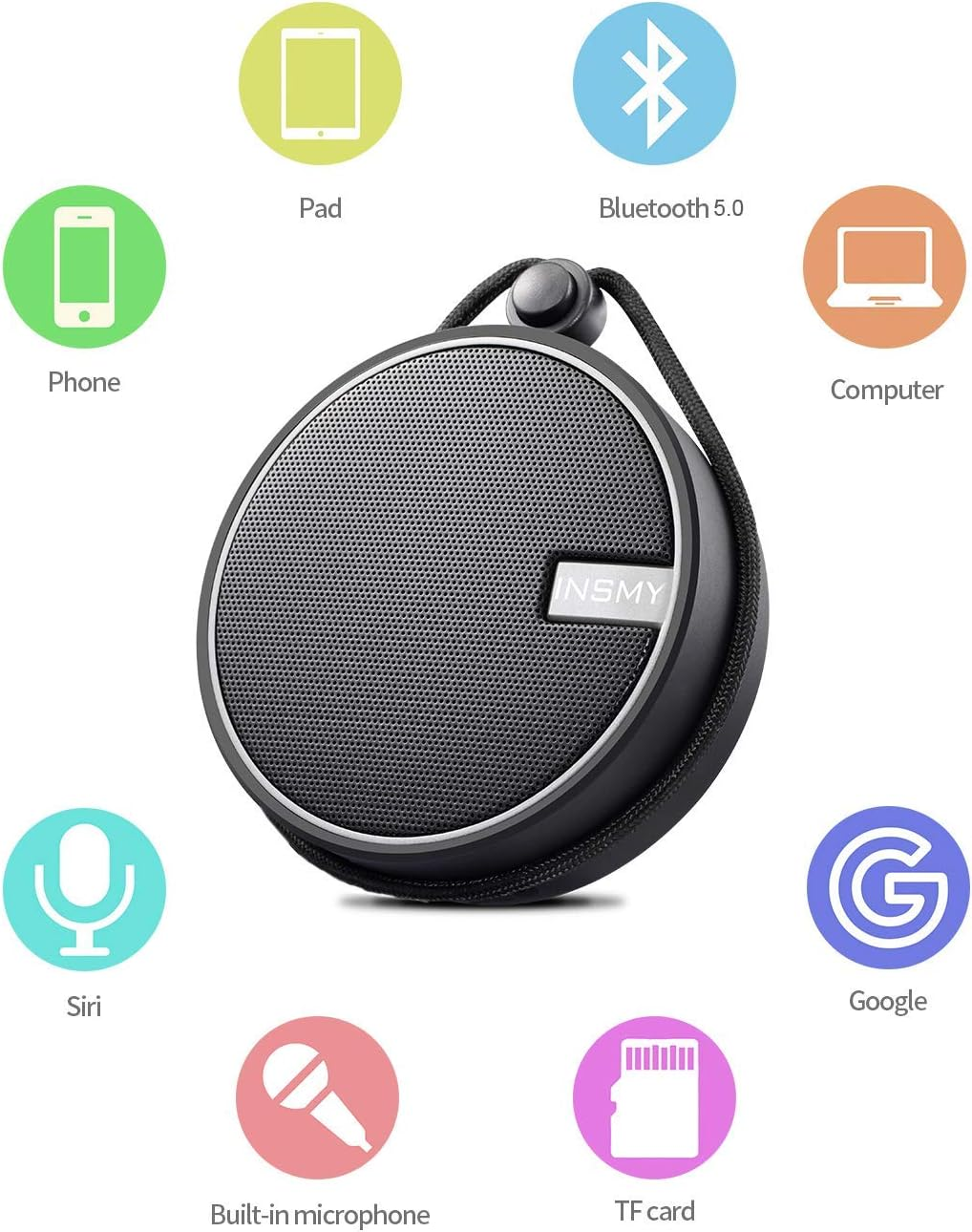 INSMY Portable Shower Speaker, IPX7 Waterproof Wireless Ourdoor Speaker with HD Sound, Support TF Card, Suction Cup for Home, Pool, Beach, Boating, Hiking image number 2