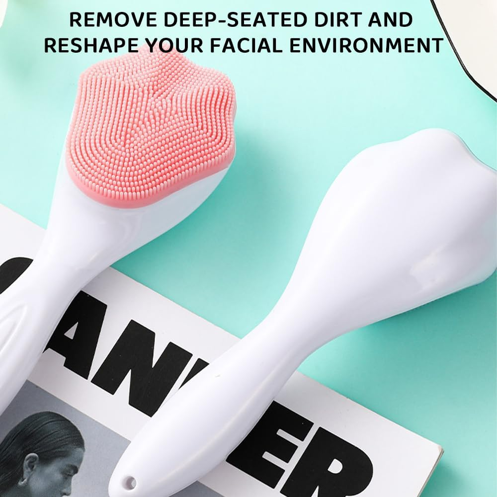 RUTREZOGO 3 Pack Manual Handheld Facial Cleansing Brush, Silicone Face Scrubber with Soft Bristles, Exfoliating Blackhead Remover, Waterproof Face Wash Brush for Skincare and Makeup Residue