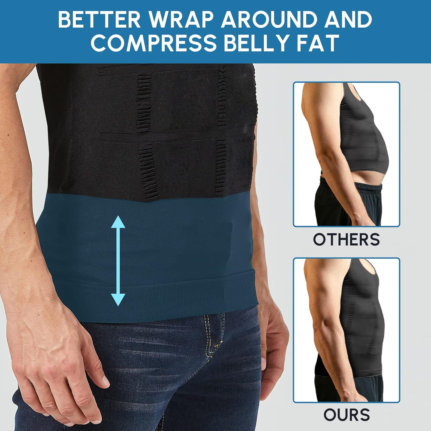 Men'S Shaper Slimming Undershirts T-Shirt Elastic Body Sculpting Vest Black Color image number 4