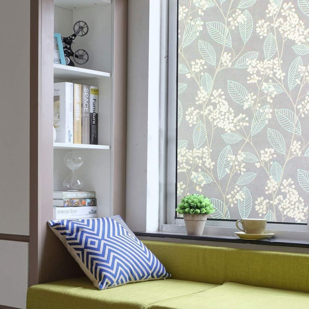 3D Leaf Pattern Privacy Window Film - Decorative Static Cling Glass Film with Anti-Uv Protection for Home, Kitchen, Bedroom - Non-Adhesive, Easy to Install - Size: 60 X 150 Cm image number 5