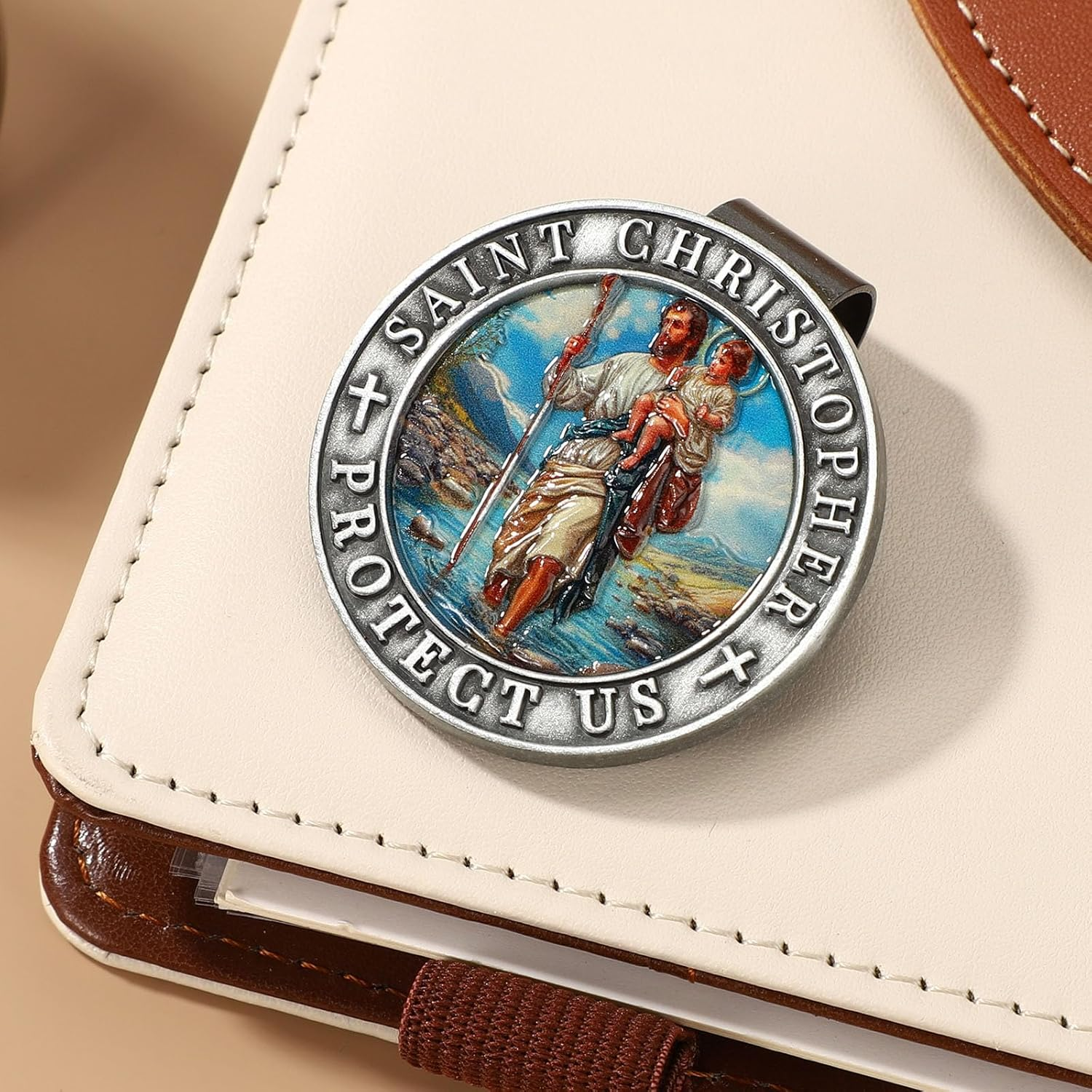 St Christopher Medal for Car, 1.77In/4.5Cm 3D Colorful St Christopher Medal Visor Clip Driving Safety Religious Gift image number 3
