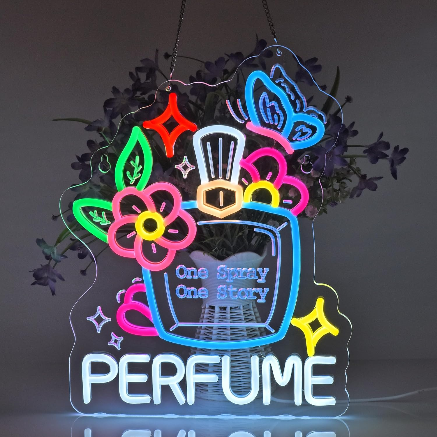 MOJOXR Perfume Neon Sign, Neon Lights Hanging Wall Art Decoration for Perfume Shop Scent Vintage Gift Store Dining Living Bedroom Home Decor, USB Powered Ultra Bright Dimmable, 15.75 * 12.2 Inches image number 3